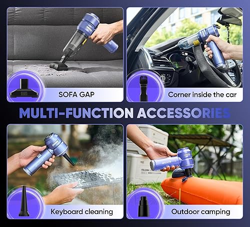 Miniatura 6 de Aspiradora inalámbrica de mano para automóvil, mini limpiador de 15000 PA, motor 3 en 1 sin escobillas de alta potencia, aspiradoras de súper