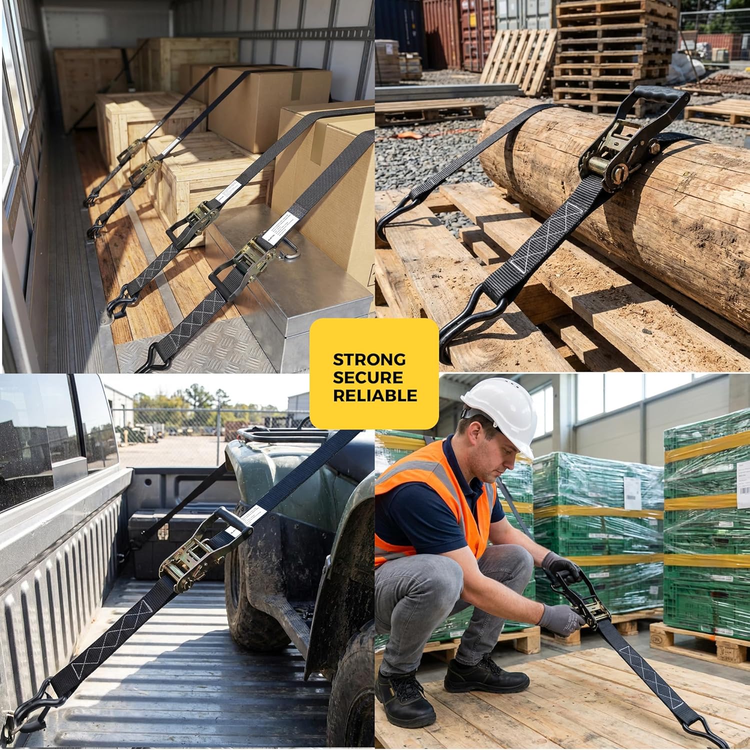 Ratchet Straps 2 inch x 20 FT, Heavy Duty Ratcheting Tie Down Straps with Double J Hook, 10000 LBS Break Strength, Cargo Ratchet Strap for Moving Trailer Motorcycle UTV Car Roof, 2 Pack - Image 6