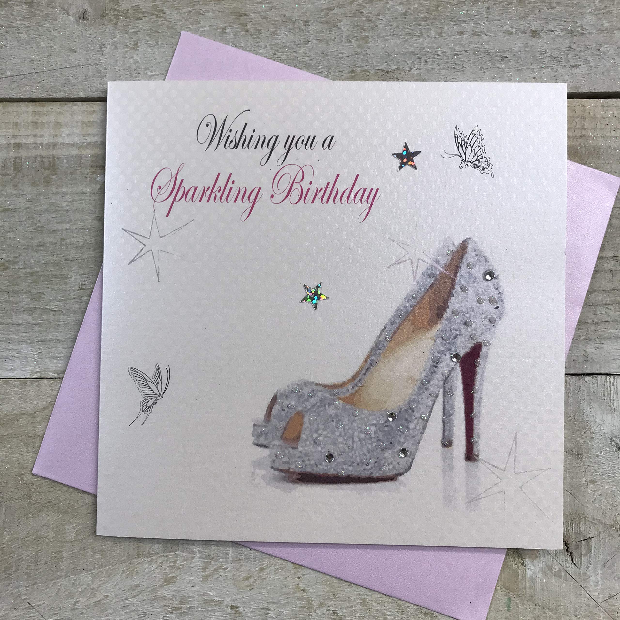 White Cotton Cards Shoe Wishing You A Sparkling Handmade Birthday Card, Bd180, 16Cm X 16Cm