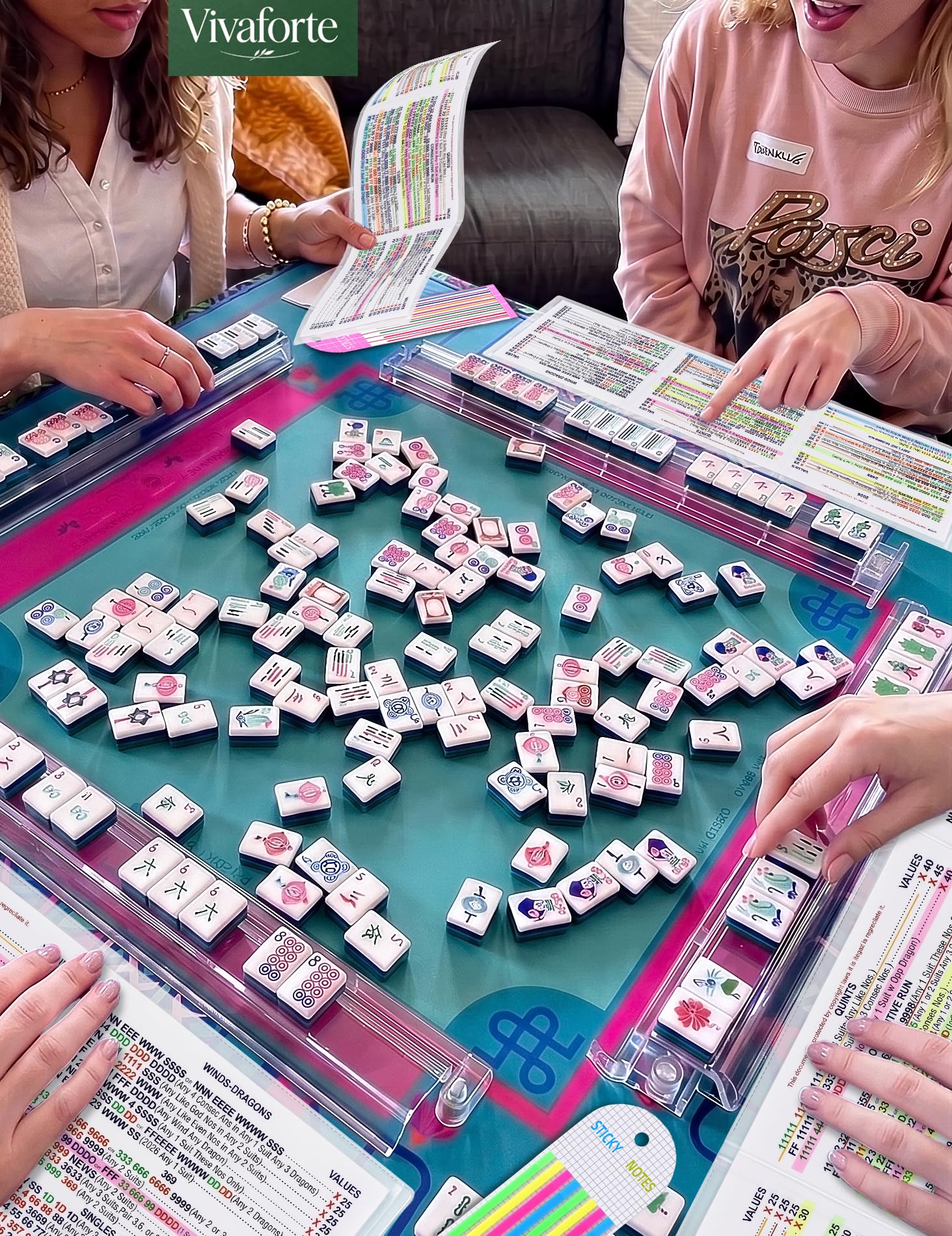 Lot de 6 cartes de mahjong américaines 2026 : lot de 4 guides de règles de référence et 2 paquets de bandes surligneurs, accessoires d'impression larges compatibles avec les cartes de