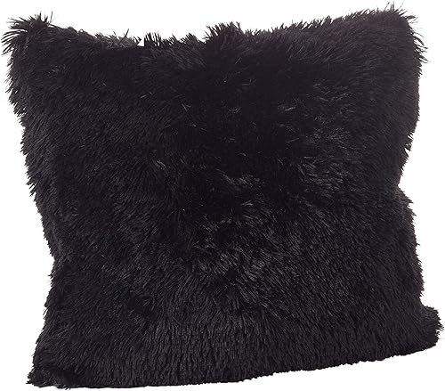 SARO LIFESTYLE Juneau Collection - Almohada de piel sintética clásica con relleno de plumón (18.0in), color negro