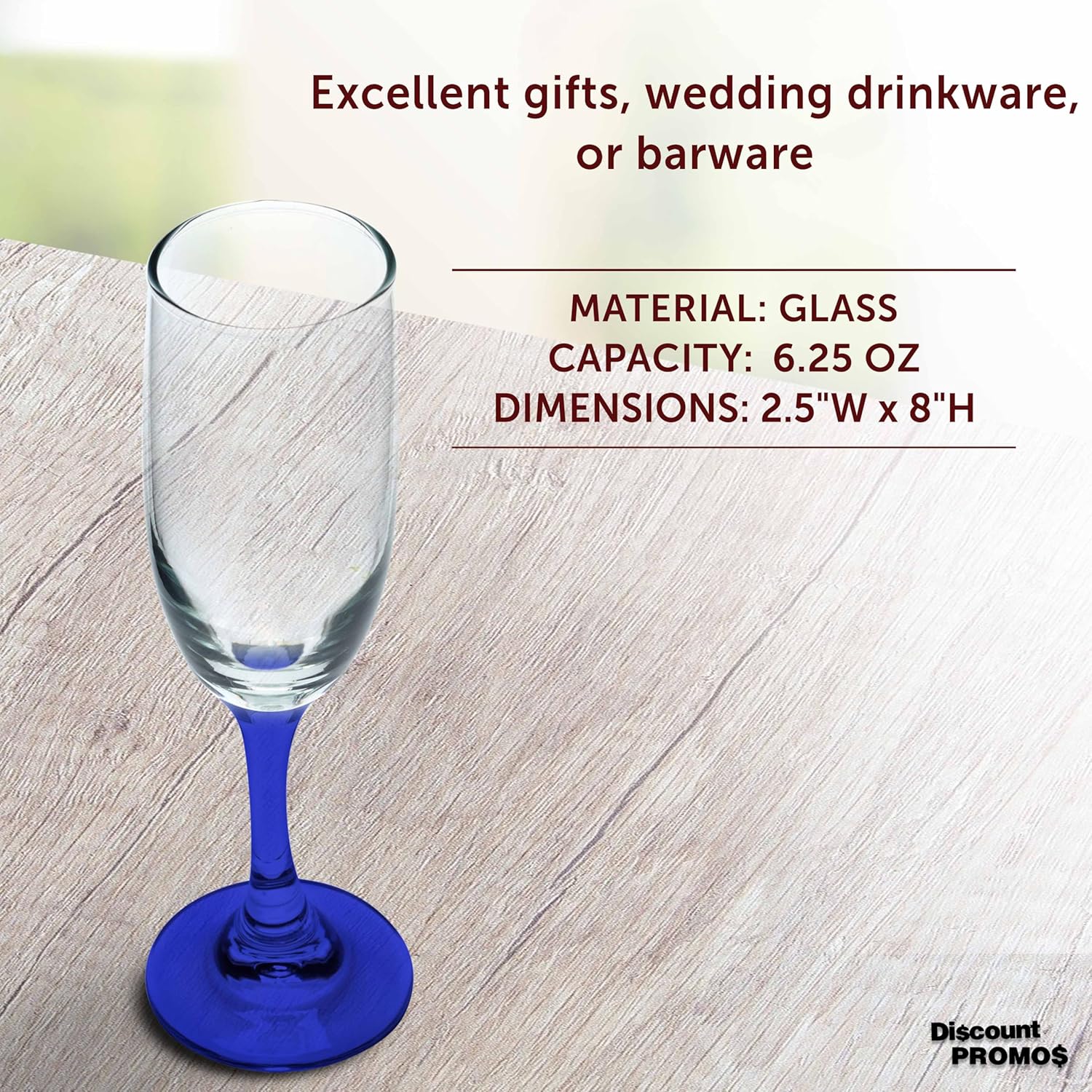 DISCOUNT PROMOS Premiere Champagne Flutes 6.25 oz. Set of 10, Bulk Pack - Elegant Drinkware for Weddings, Events, & Promotional Gifts - Blue - Image 4