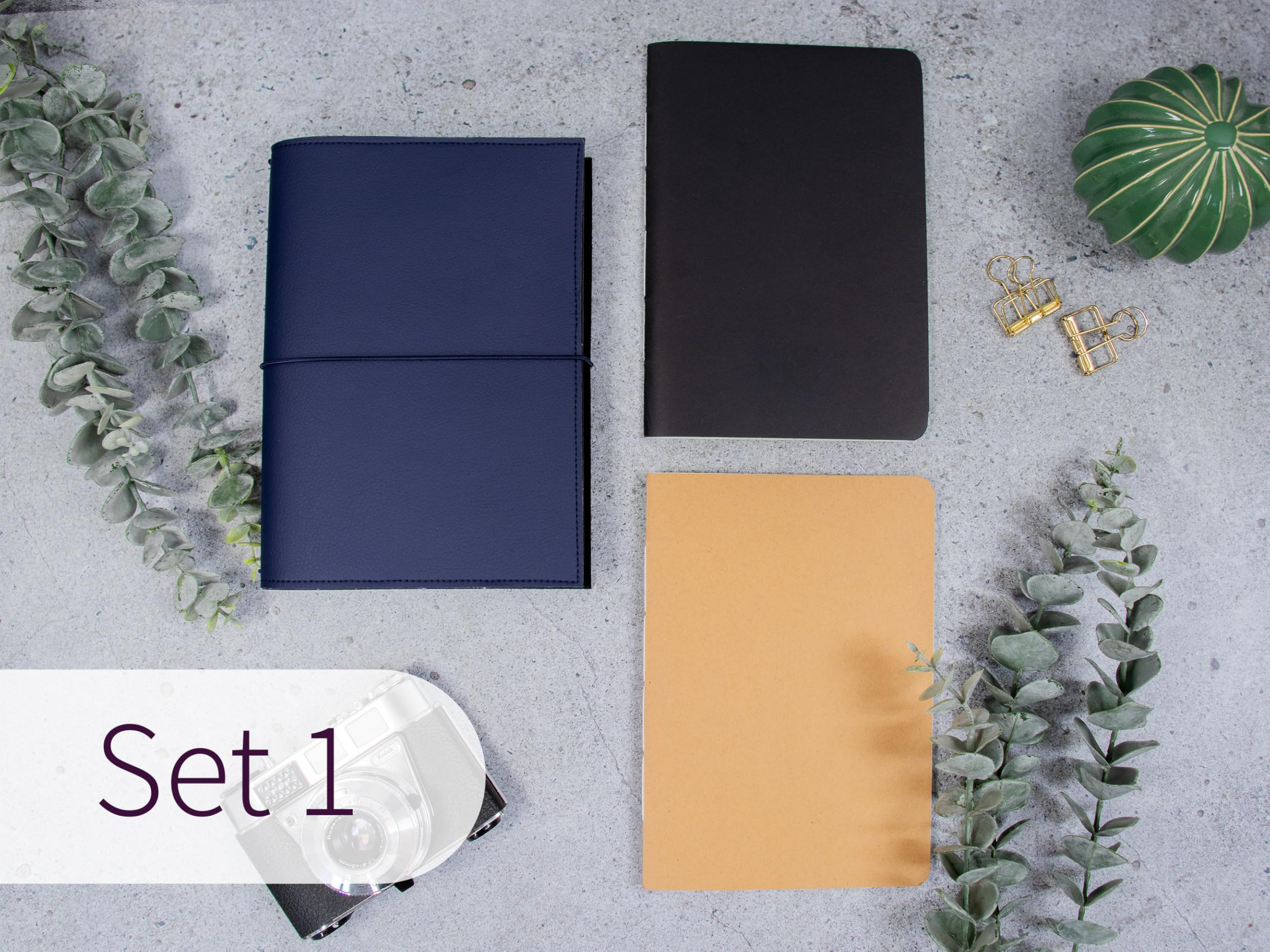 Travelers Notebook, indigo, – verschiedene Größen, nachfüllbar – Handmade Journal aus Kunstleder, Platz für 2 Hefte, optional mit Notizheften, dots oder blanko, undatiert
