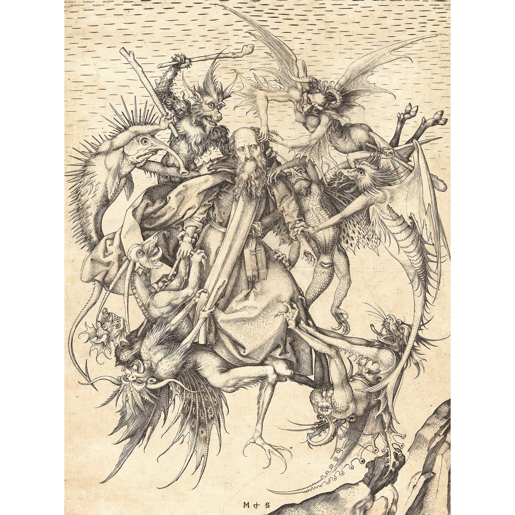 Schongauer Temptation Saint Anthony Engraving Large Print Poster Wall Art Decor Picture
