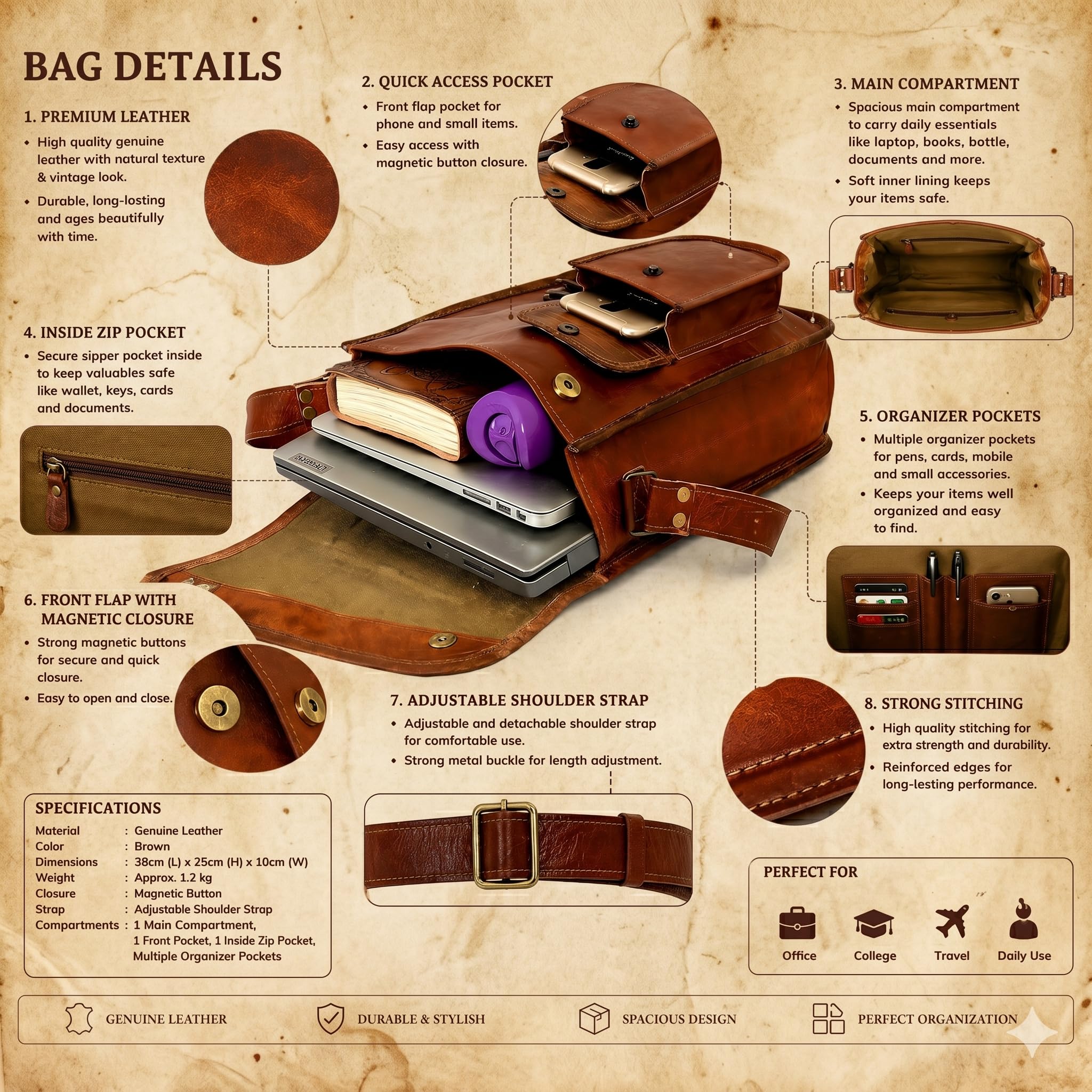 Borsa per tablet in pelle, custodia per laptop, valigetta da ufficio, borsa a tracolla dal look vintage da uomo, regalo per computer per uomo