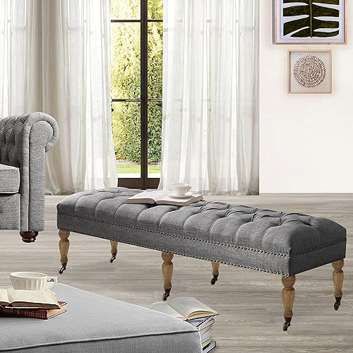 Miniatura 2 de Rosevera Home Berta - Banco otomano tapizado con cabeza de clavo, color marrón