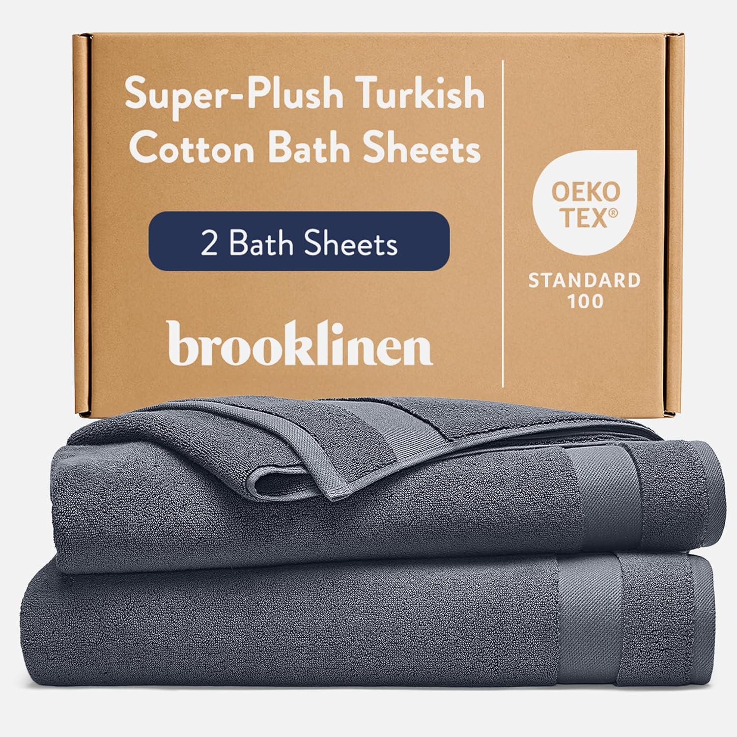Brooklinen Super-Plush Turkish Cotton Bath Sheets - Set of 2 - Cotton, 820 GSM, Highly Absorbent, Machine Washable, Perfect for Home & Bathroom (40" x 65", Slate Grey)
