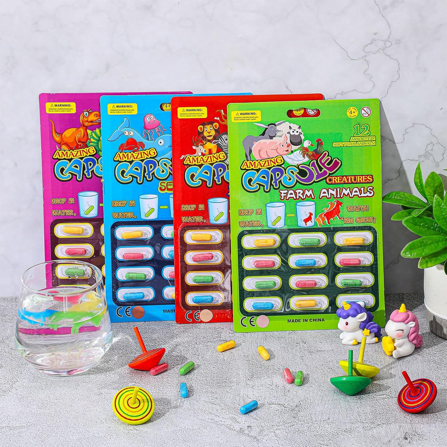 Gejoy 8 Pieces Water Capsules Water Animals Dinosaur Unicorn Sea Creature Party Cognition Sponge Pills Bath Expanding Foam Animal Capsules
