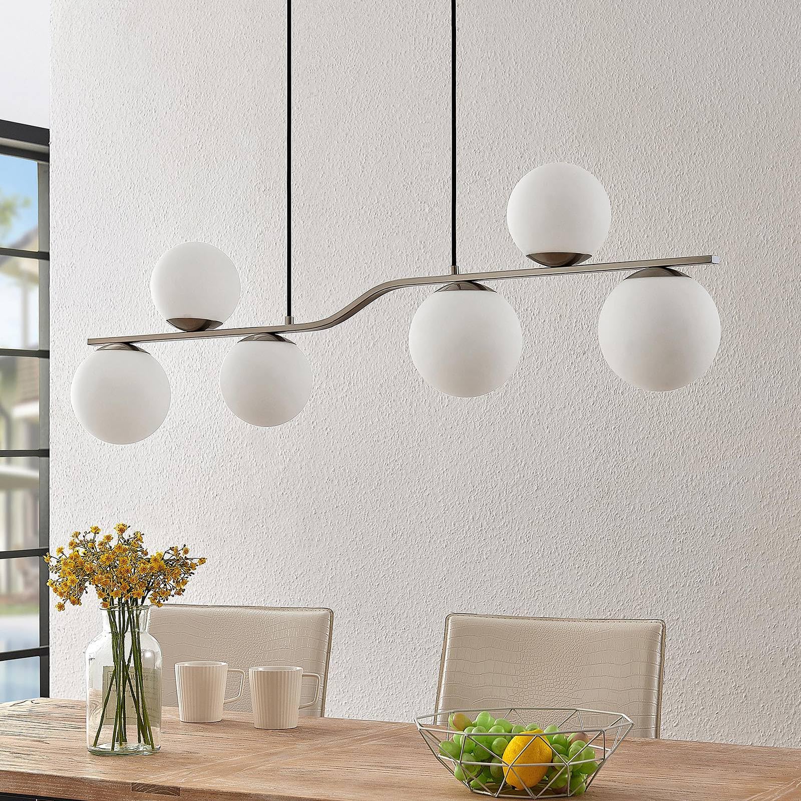 Lindby Lampadario a Sospensione Moderno con 6 Sfere in Vetro, Luci E14 Sospeso Bolle per Cucina Sala da Pranzo Soggiorno Tavolo Ristorante Metallo 110 cm