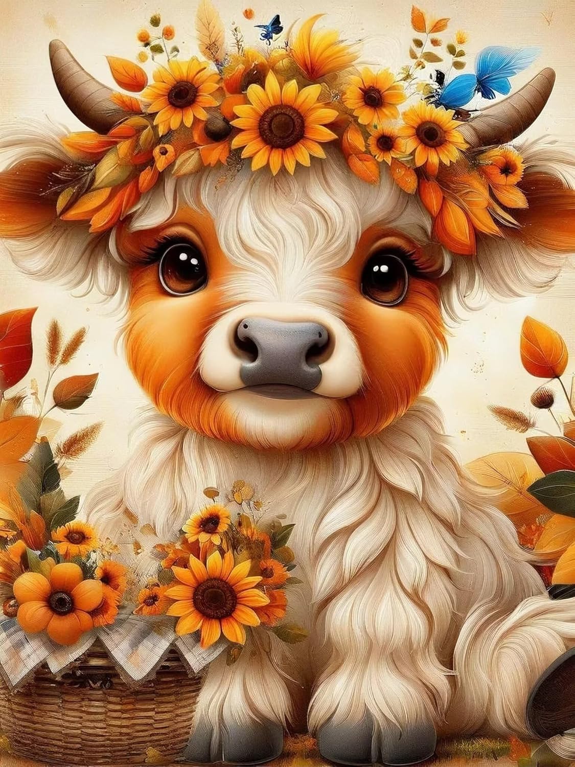 UOAIUDT Cow Sunflower Diamond Art Kits for Adults,5D Painting Art Highland Cow Diamond Painting Kit for Beginner DIY Diamond Gem Art Painting Kits for Home Wall Decor 20x20 Inch