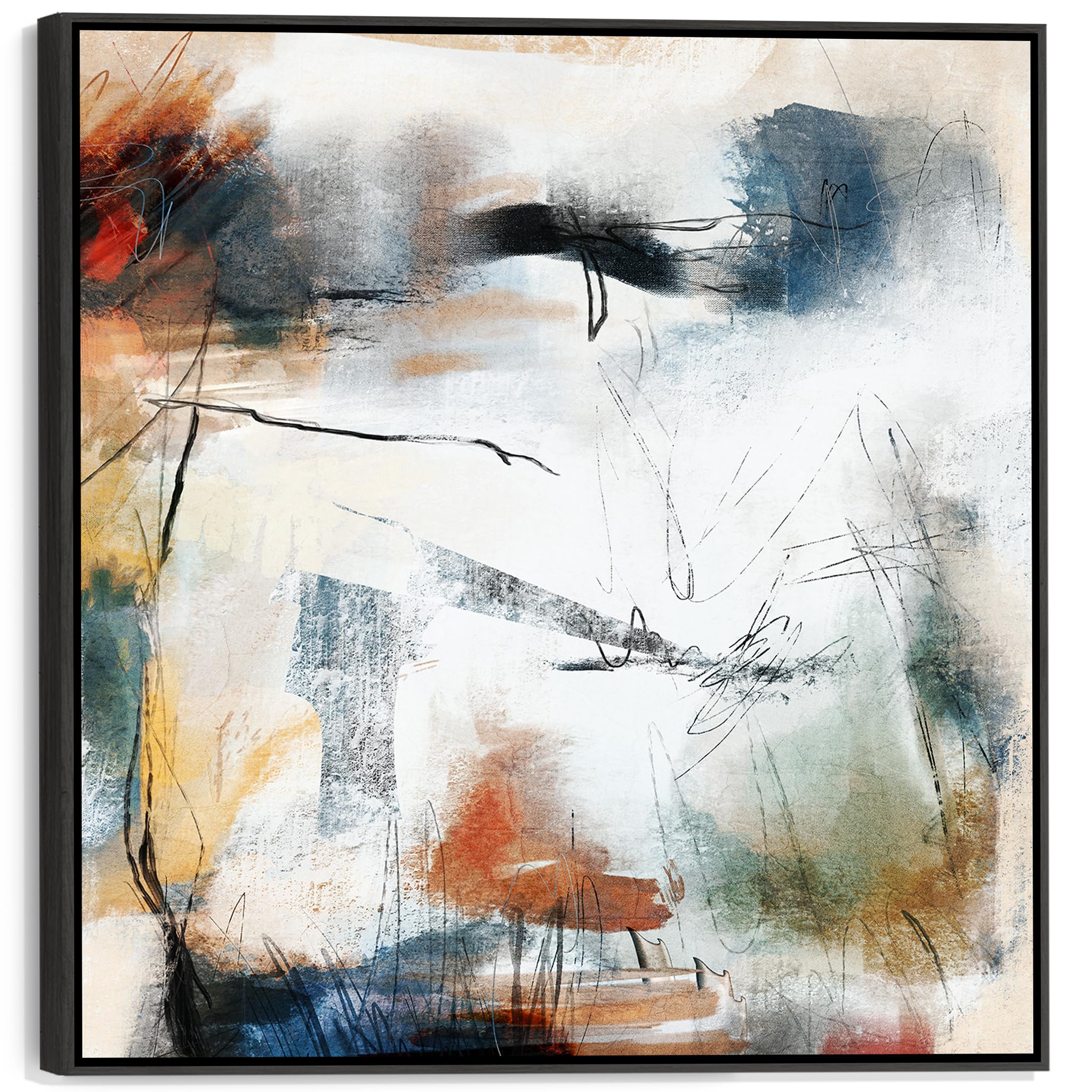 Wallfillers Multi-Coloured Large Modern Contemporary Abstract Wall Art - Framed Colourful Canvas - Ffs2132 - Xl - 100X100cm