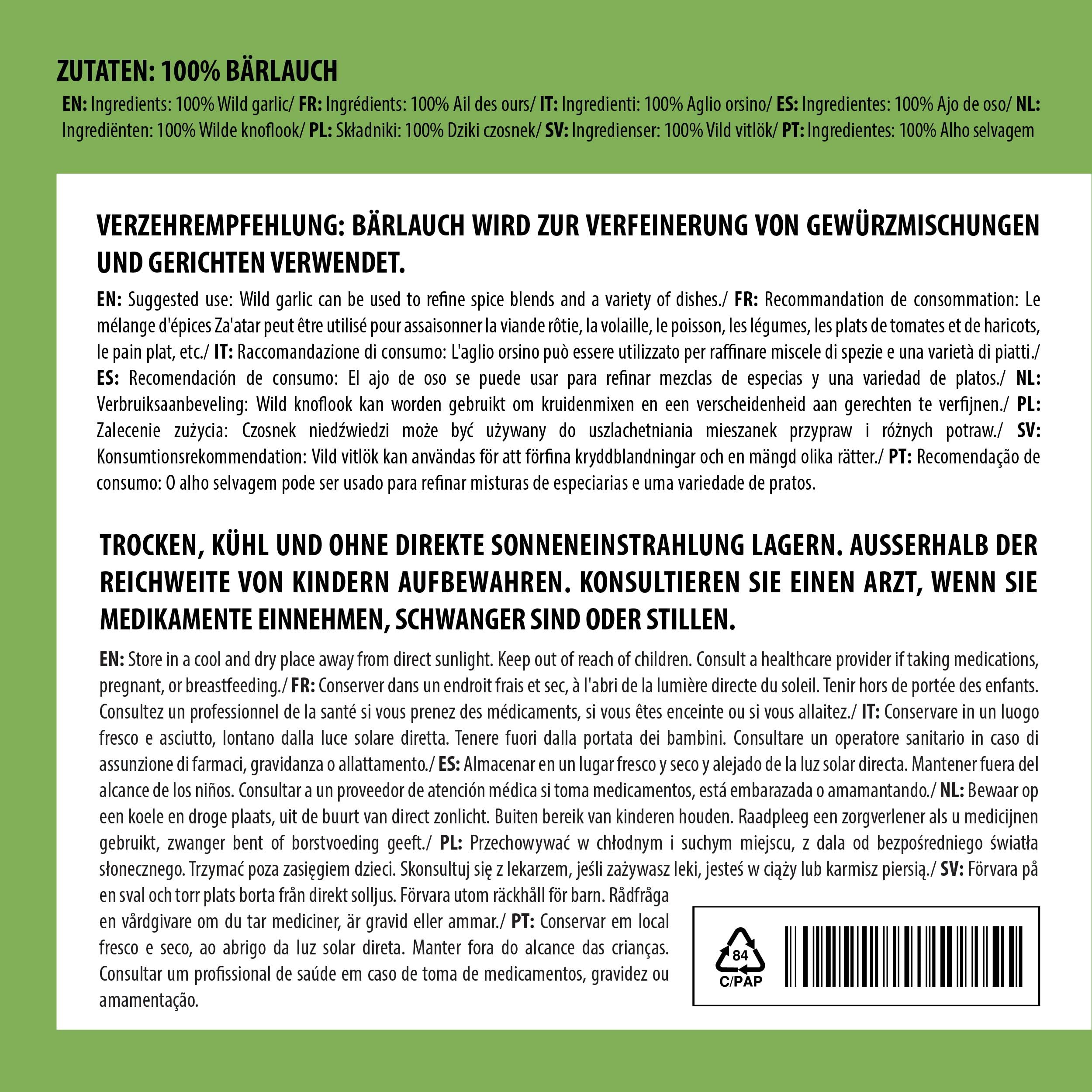 Alpi Nature Ajo Silvestre 125g, Condimento de Hojas de Ajo Silvestre Secas y Picadas para Cocinar — view 3