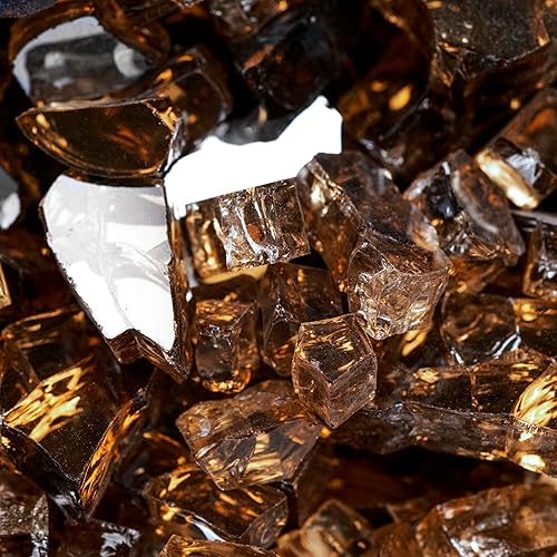 Miniatura 6 de MSI Vidrio ignífugo marrón cobre, rocas de vidrio templado reflectante de 12 pulgada de alto brillo para propano o chimenea de gas natural, rocas de