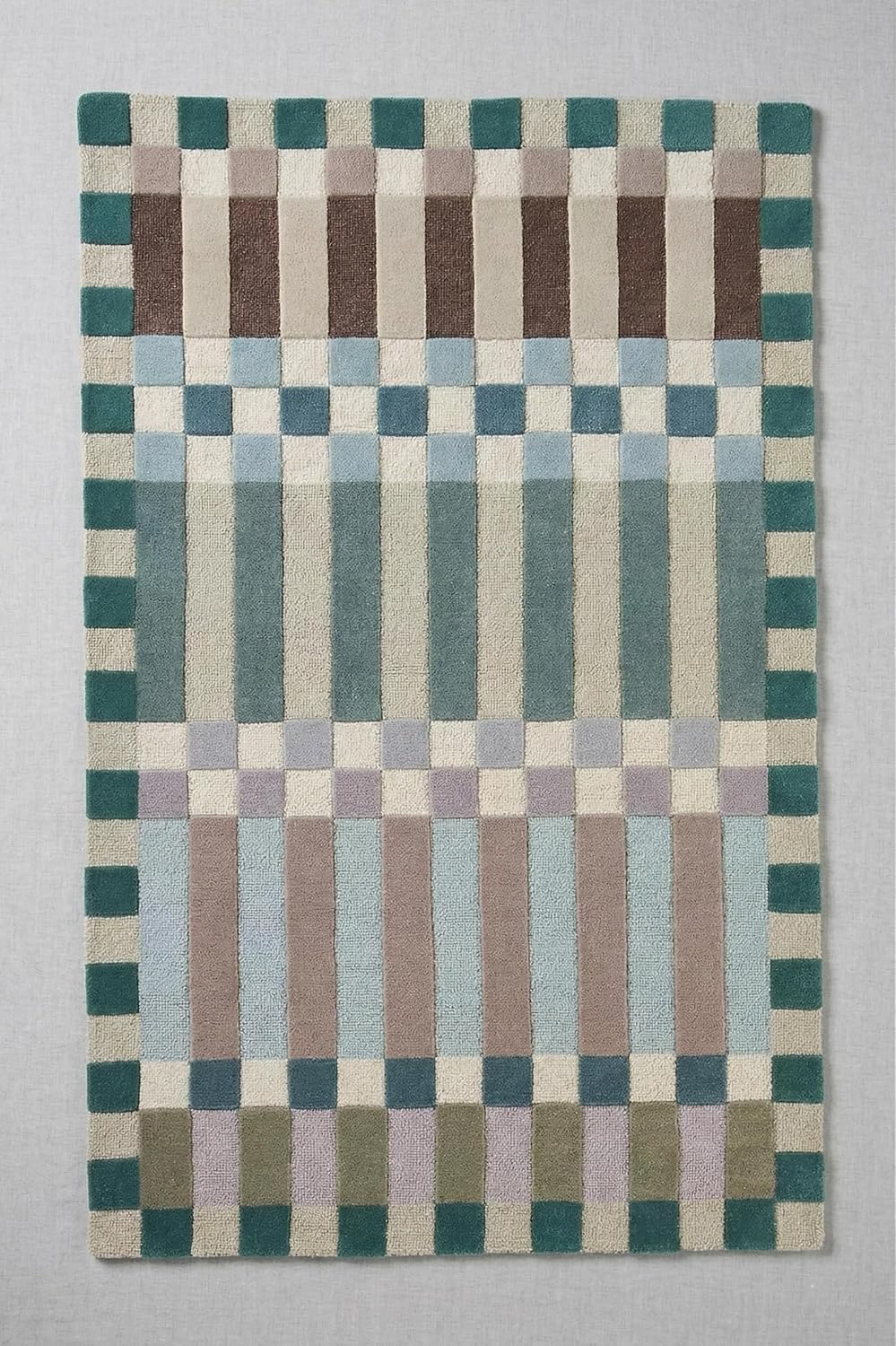 Hand-Tufted Wool Area Rug (2.5x9 Ft) - Modern Geometric Checkered Design - Multi-Color - Soft & Plush Accent Rug for Living Room, Bedroom, Nursery, and Office