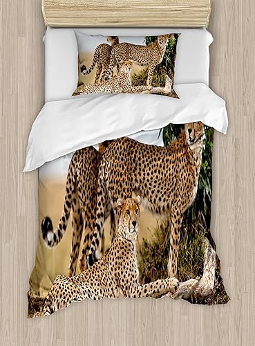 Miniatura 284 de Ambesonne Juego de funda de edredón de pesca, lubina de boca grande atrapando un bocado en espray de agua, imagen salvaje, juego de cama decorativo