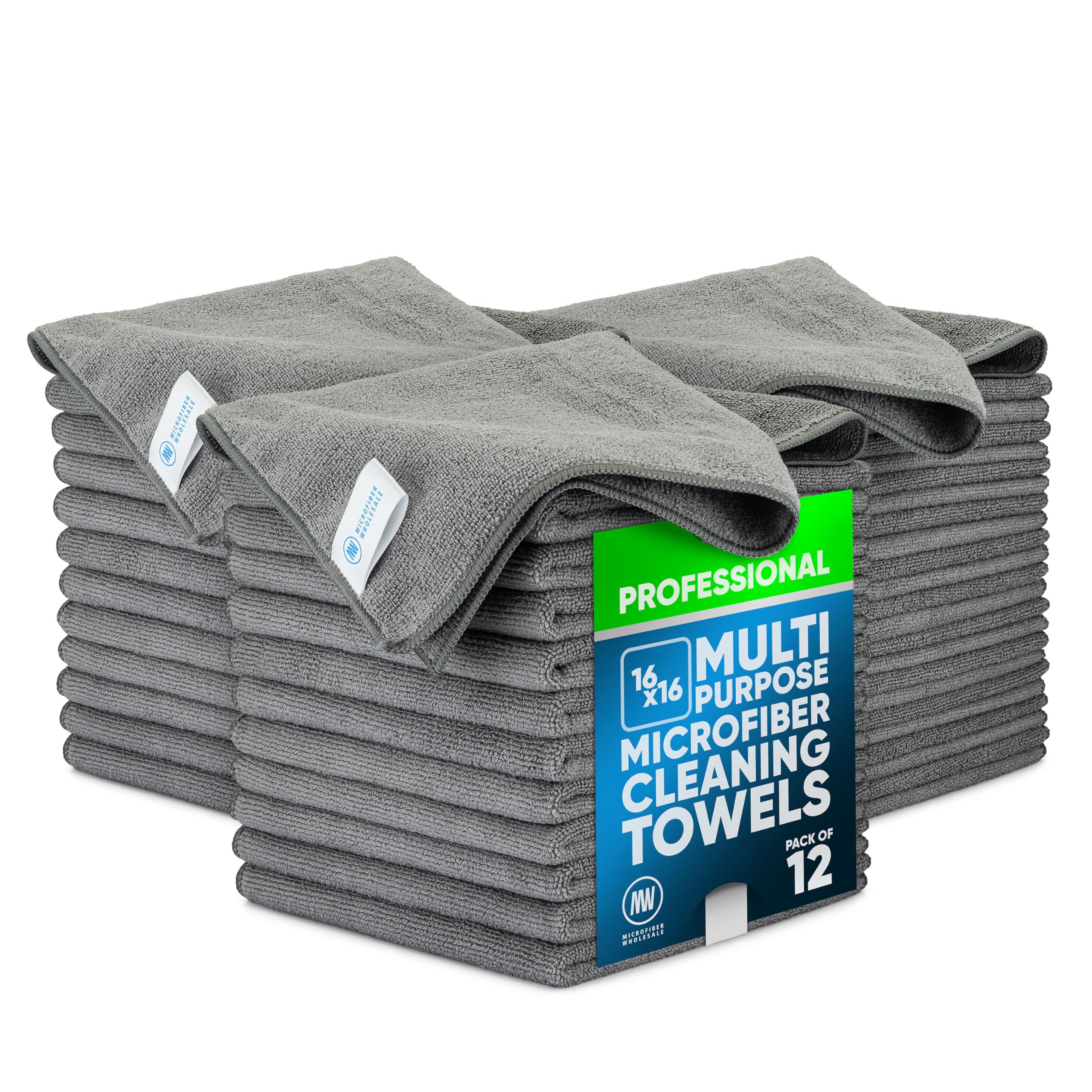 MW Pro Microfiber Cleaning Cloth | Gray | 36 Pack | 16” x 16” | All Purpose Microfiber Towels - Clean, Dust, Polish, Scrub, Absorbent