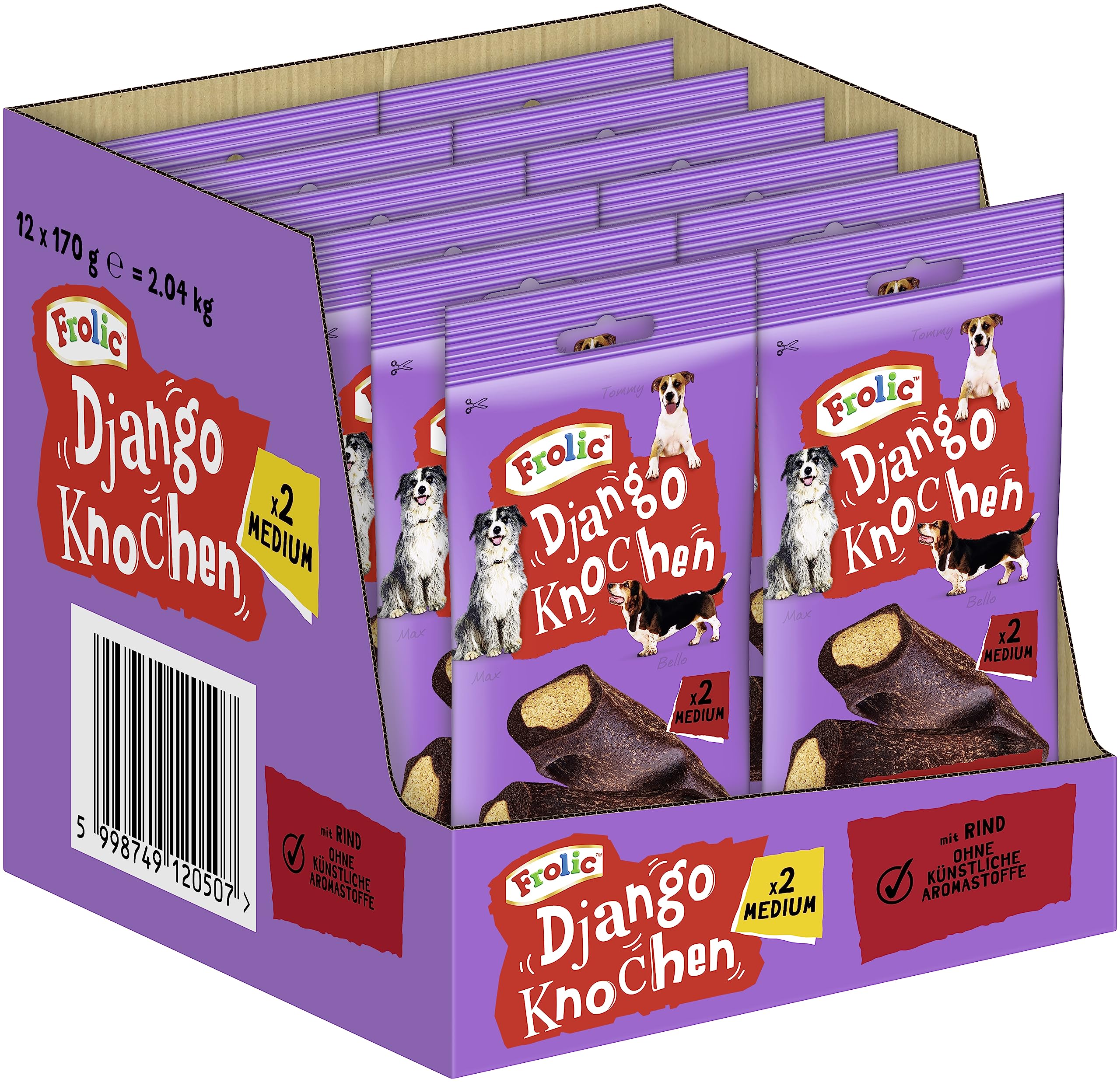 FROLIC™ Django Knochen Beutel für Mittlere Hunde mit Rind 12 x 2 Stück