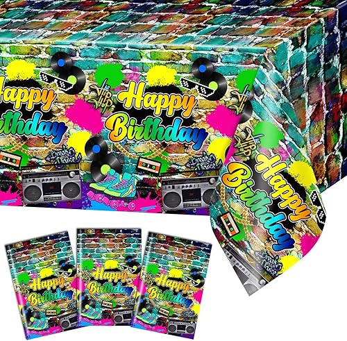 Miniatura 1 de Avezano 3 manteles de fiesta de los años 80, decoración de fiesta de cumpleaños de hip hop, cubierta de mesa desechable de plástico de los años 80 y
