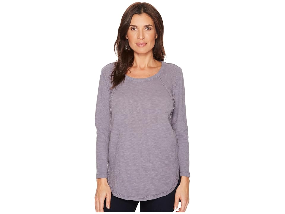 

Mod-o-doc Textured Slub Stripe Raw Edge Seamed Tunic (Steel) Women's Long Sleeve Pullover