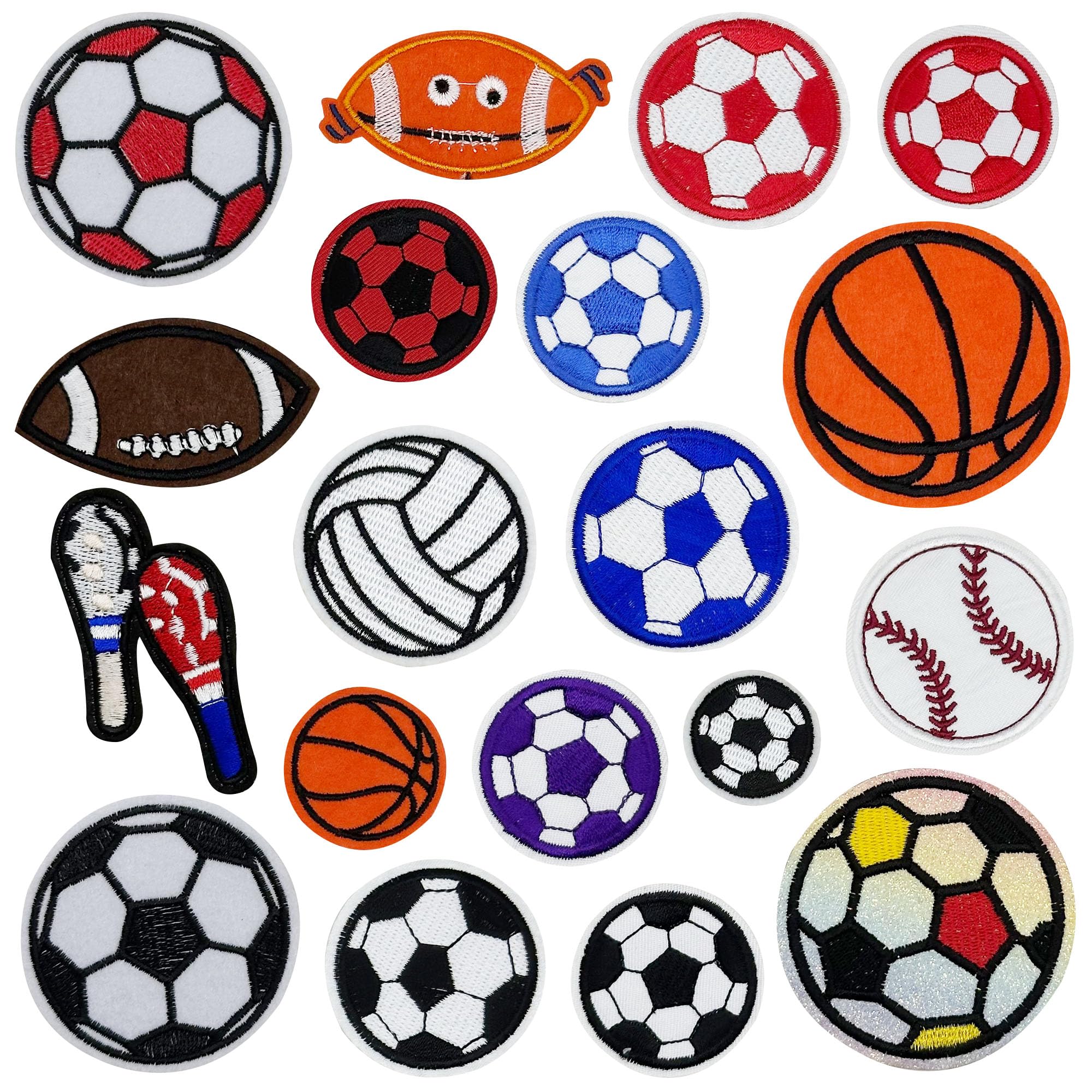Allazone 19 PCS Mixed Ball Sports Embroidered Patches Mixed Ball Iron On Patches for Clothing Bags Hat Decoration DIY Craft