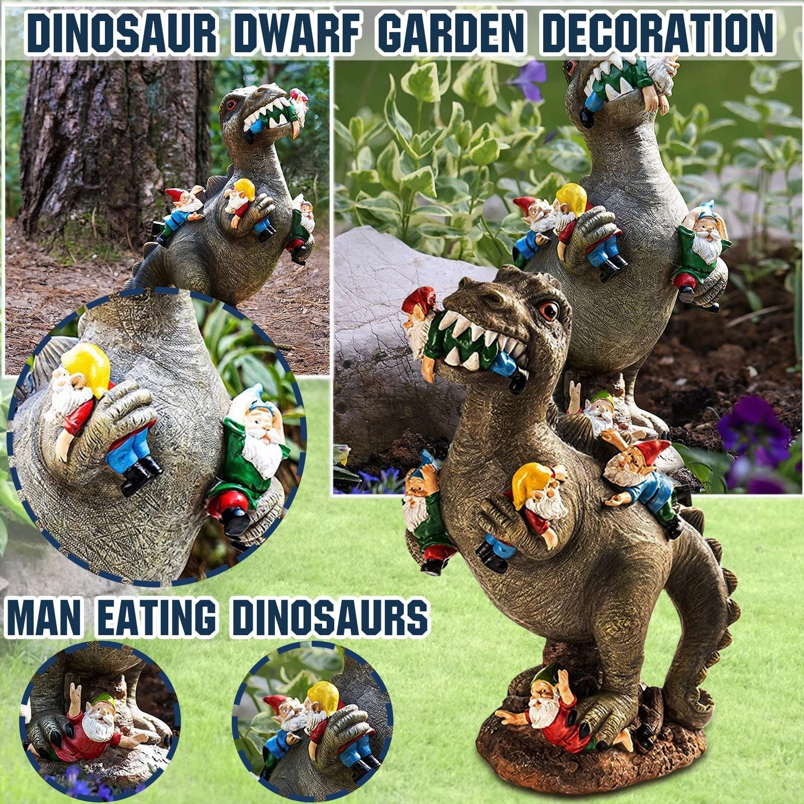 Estatua decoración Mini estatuas de gnomos de jardín para decoración al Aire Libre, Resina Dinosaurio Comiendo gnomos figuritas esculturas Patio jardín decoración del hogar 15x5x6cm Adornos de
