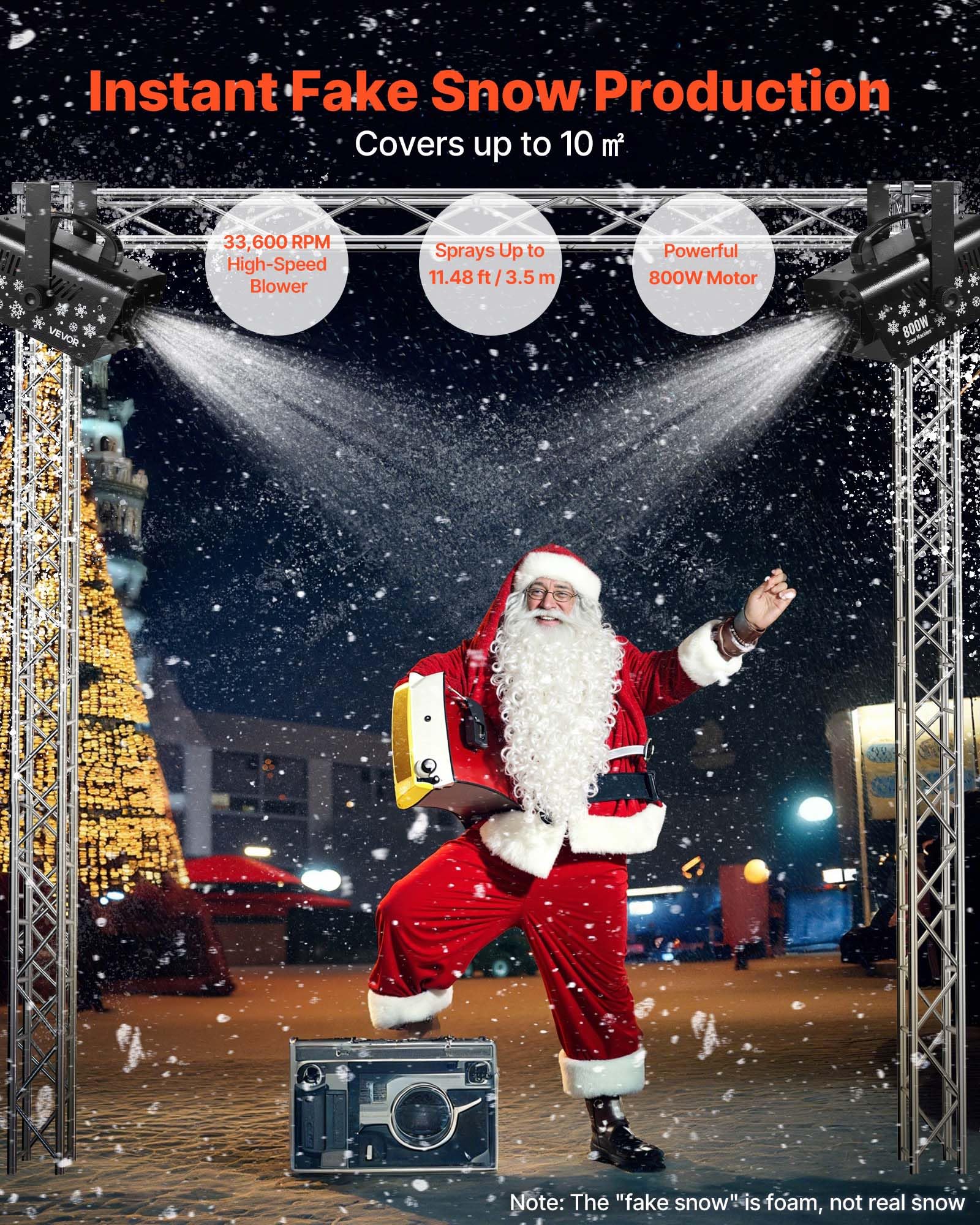 VEVOR Machine à Neige 1500 W, Machine à Flocons de Neige Artificielle Portative Suspendue, avec Télécommande sans Fil, Réservoir 5 L, pour Fêtes de Noël, Effet de Scène, Décoration Extérieur Intérieur