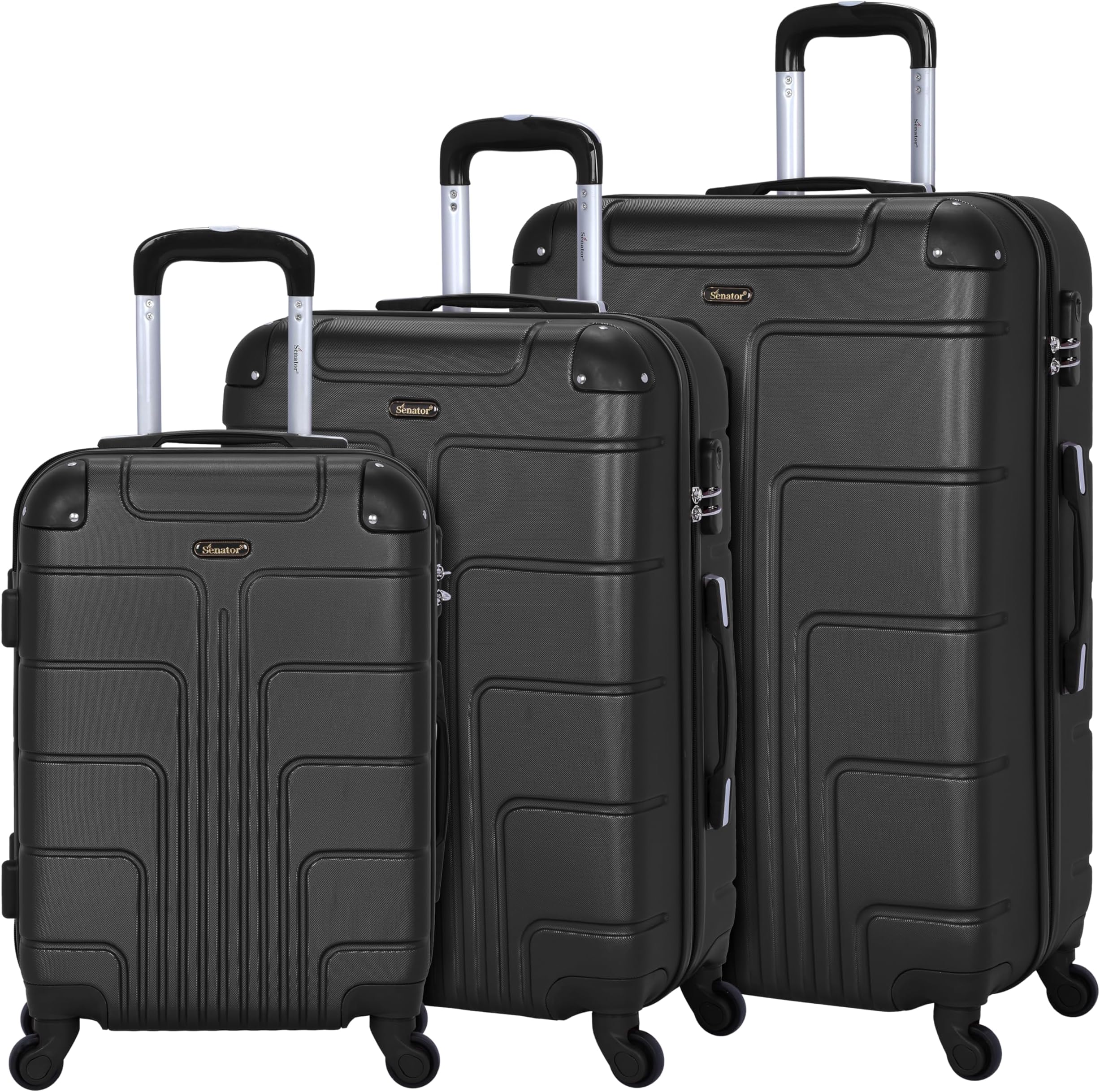 Hardside Luggage on Wheels for Unisex A1012 | Ultra Lightweight ABS on with Spinner Wheels 4 (Set of 3, Black)