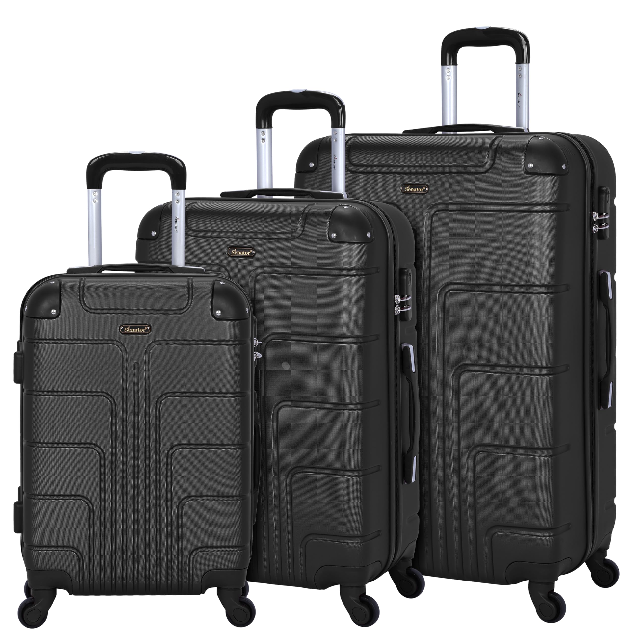 Hardside Luggage on Wheels for Unisex A1012 | Ultra Lightweight ABS on with Spinner Wheels 4 (Set of 3, Black)