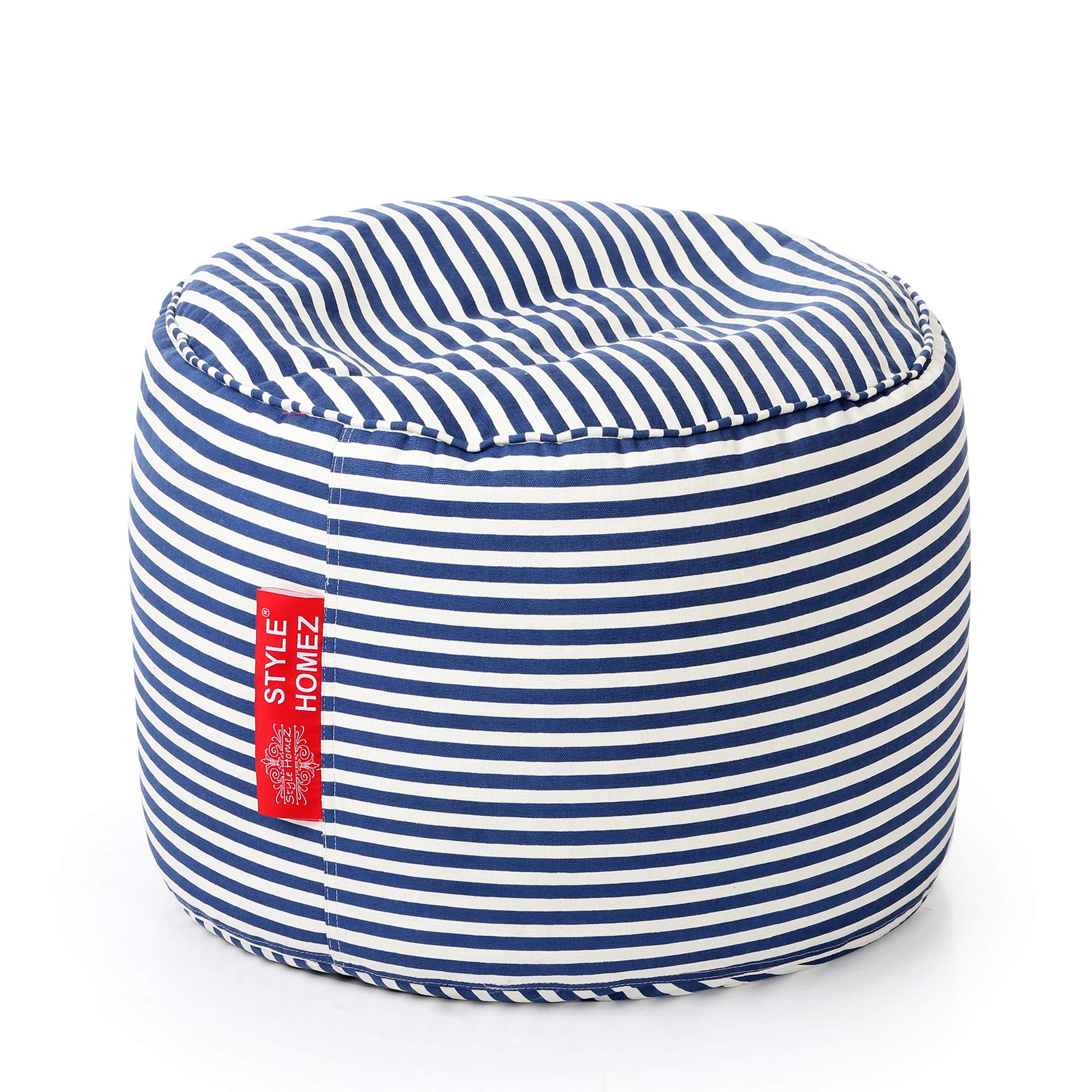 Style Homez Round Cotton Canvas Stripes Printed Bean Bag Ottoman Stool Large Cover Only, Navy Blue Color-picture-11