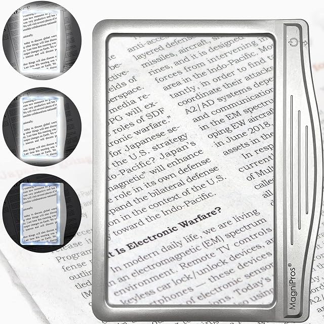 MagniPros 3X Large Ultra Bright LED Page Magnifier with 12 Anti-Glare Dimmable LEDs (Provide More Evenly Lit Viewing Area & Relieve Eye Strain)-Ideal for Reading Small Prints & Low Vision & Aging Eyes