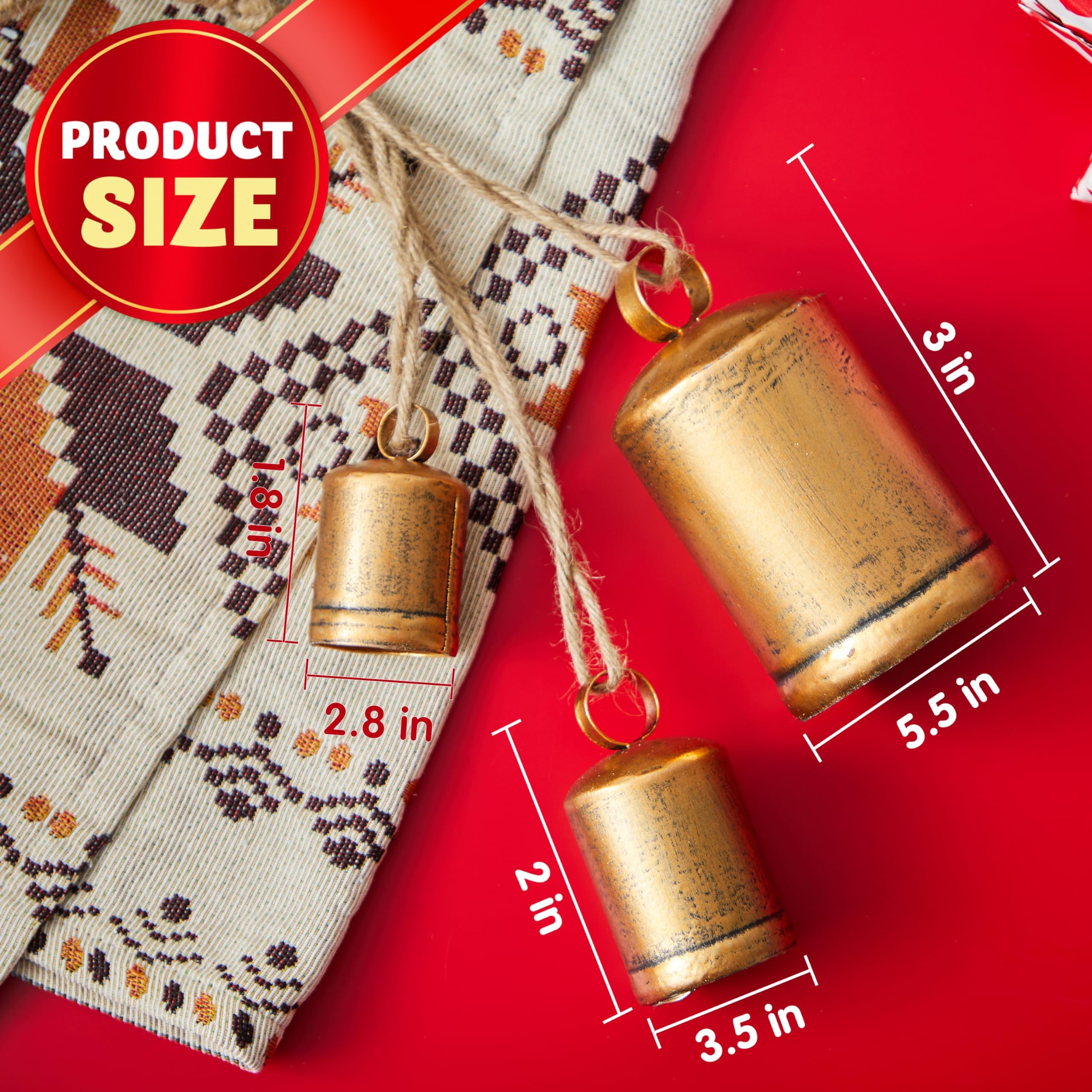 HXXF 3 Pcs Handmade Rustic Christmas Bells, Vintage Iron Bells