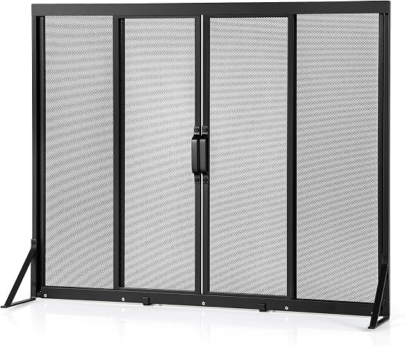 COSTWAY Écran de Cheminée Métal avec Portes Coulissantes