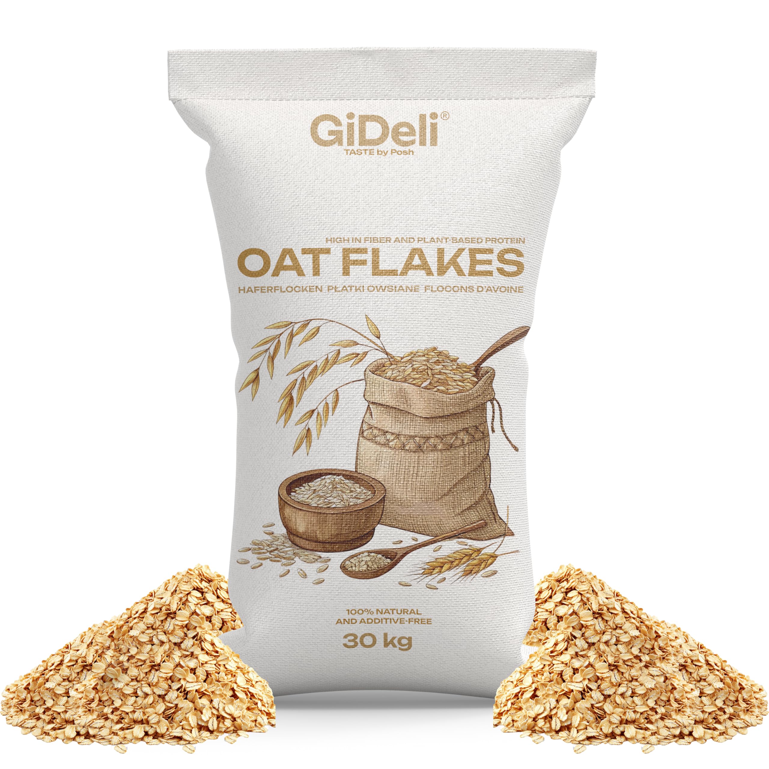 GiDeli Haferflocken 30 kg - natürliche zart Futterhaferflocken | ohne Zusätze & neutral im Geschmack, für Porridge, Müsli & Backen, auch Geeignet als Tierfutter