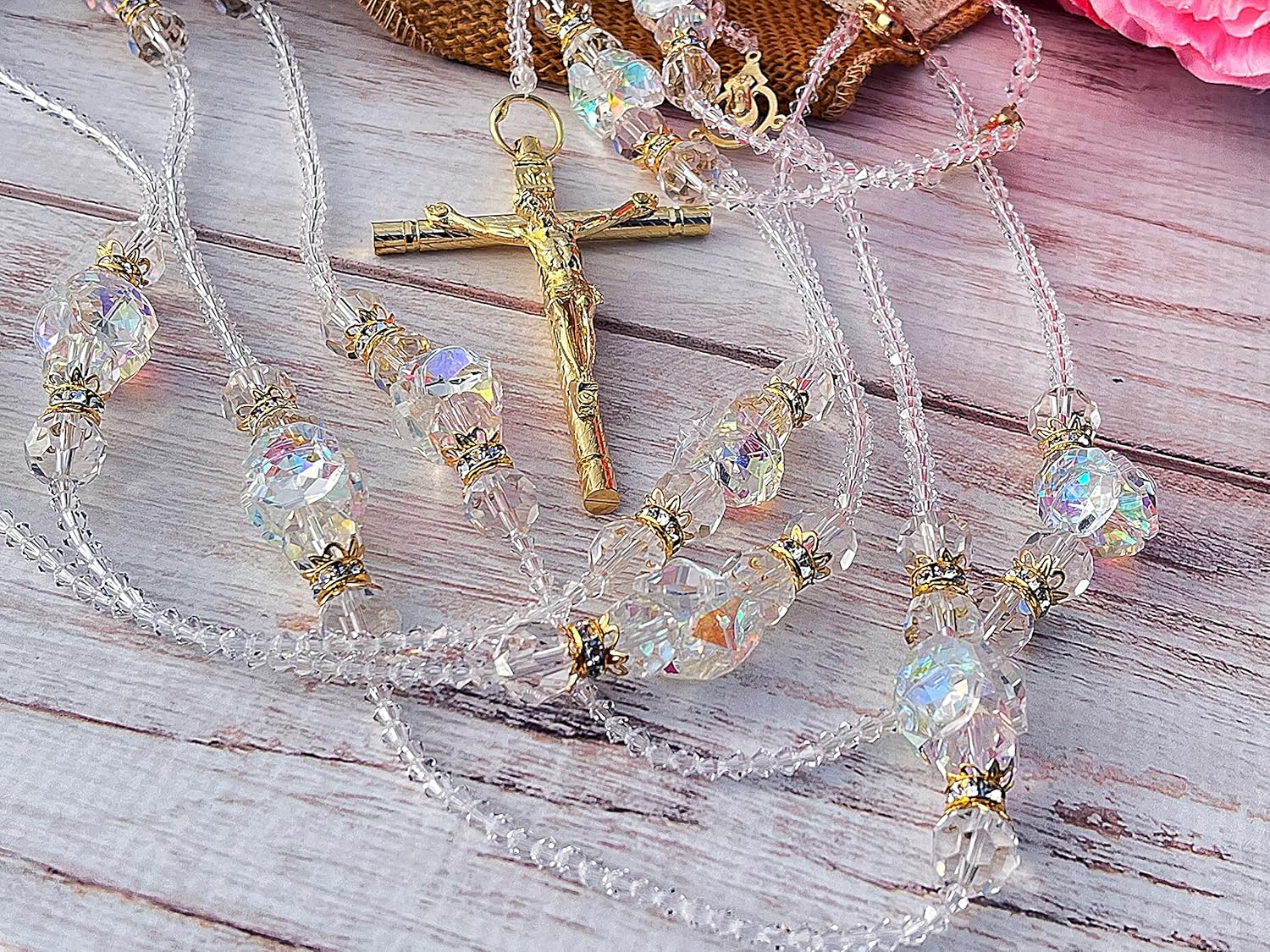 San Joaquin Creations Authentic Crystal AB Wedding lasso Gold Plated, lazo Para Boda en Cristales Tornasol fino chapeado en oro. Wedding Laso AB cristal