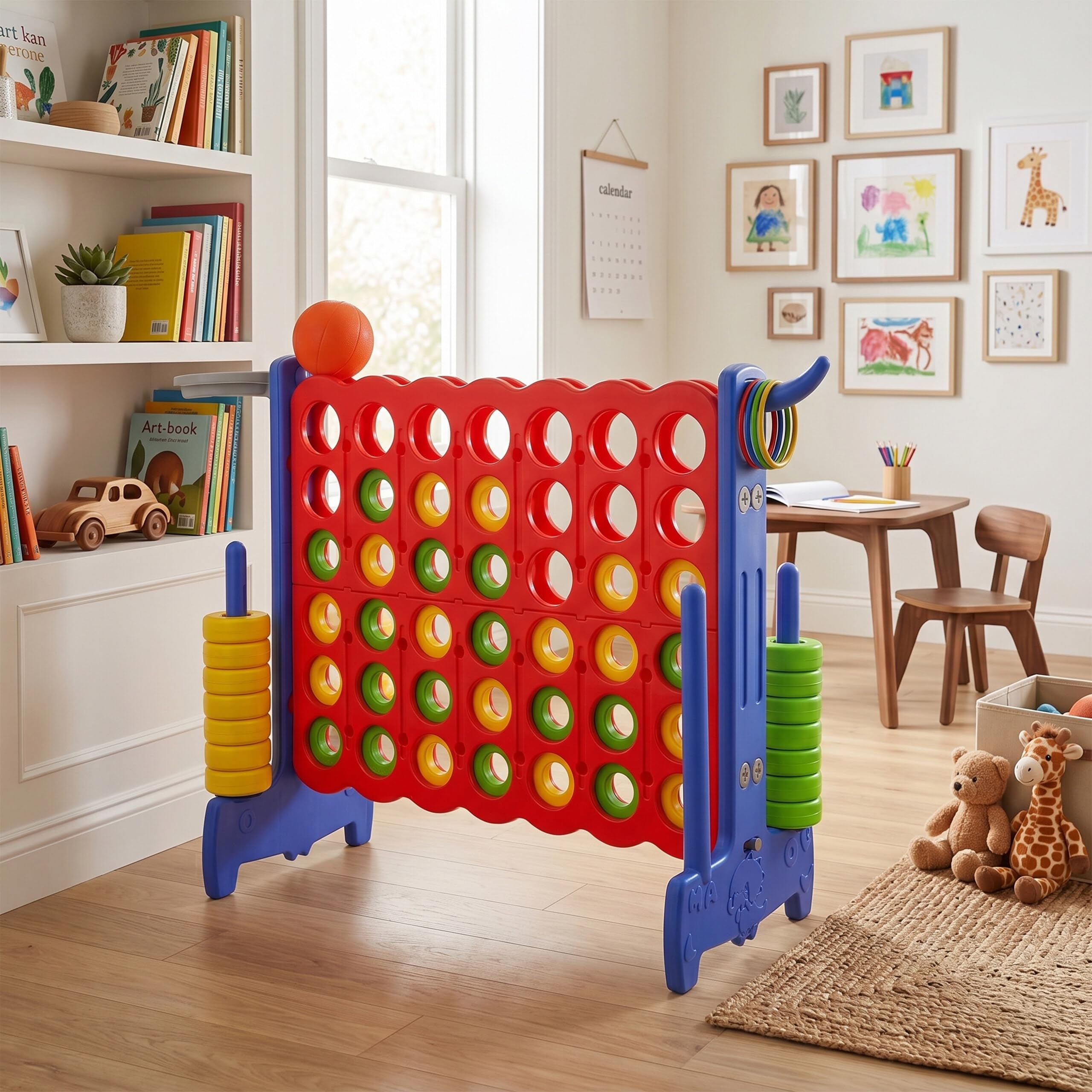 Relaxdays Vier Gewinnt XXL, outdoor, 3-in-1, bambini e adulti, 121x88x44 cm, gioco di lancio: basket e anelli, colore
