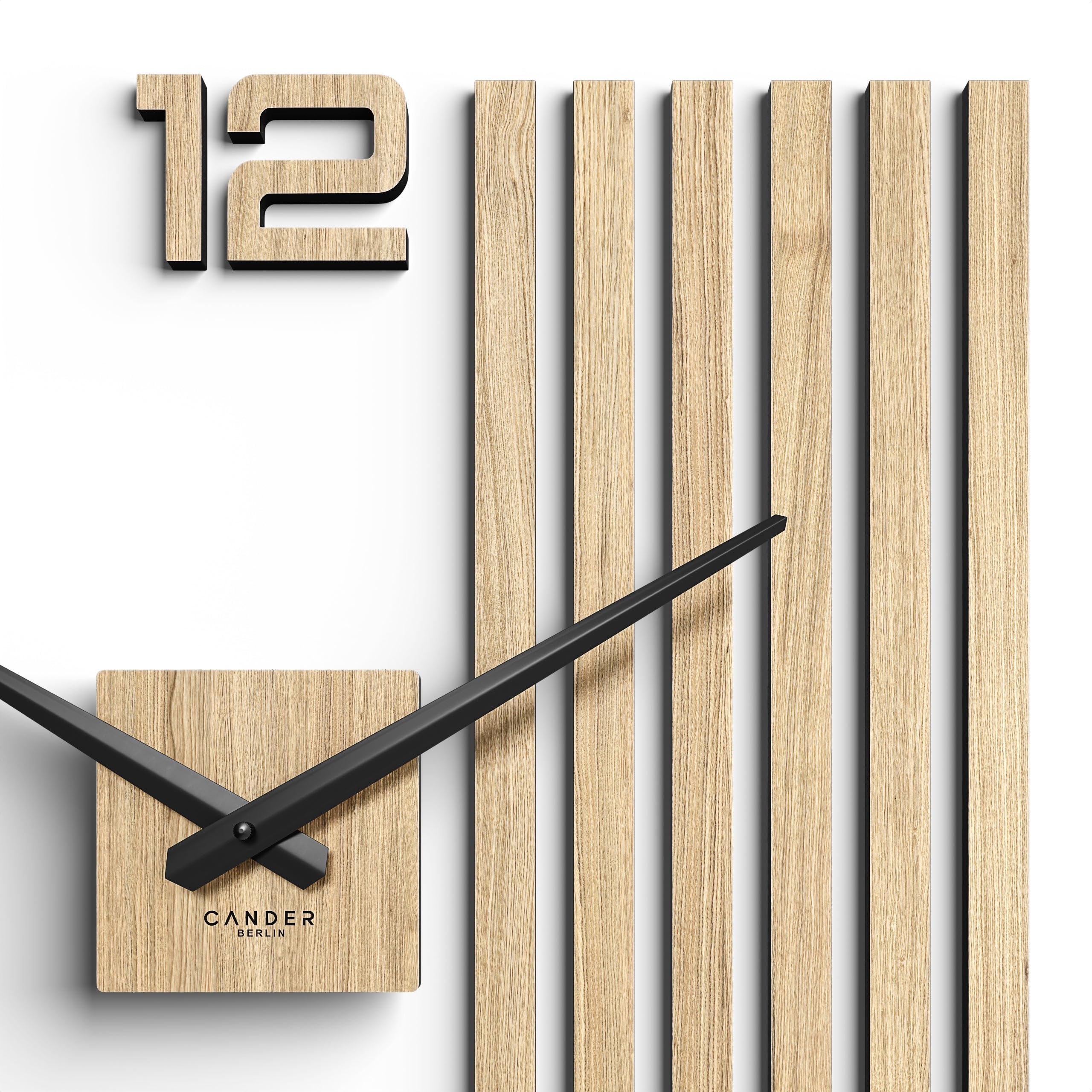 Cander Berlin MNU 2760 P XXL - Orologio da parete silenzioso, 60 cm, impiallacciato legno di quercia, per soggiorno, analogico, senza ticchettio