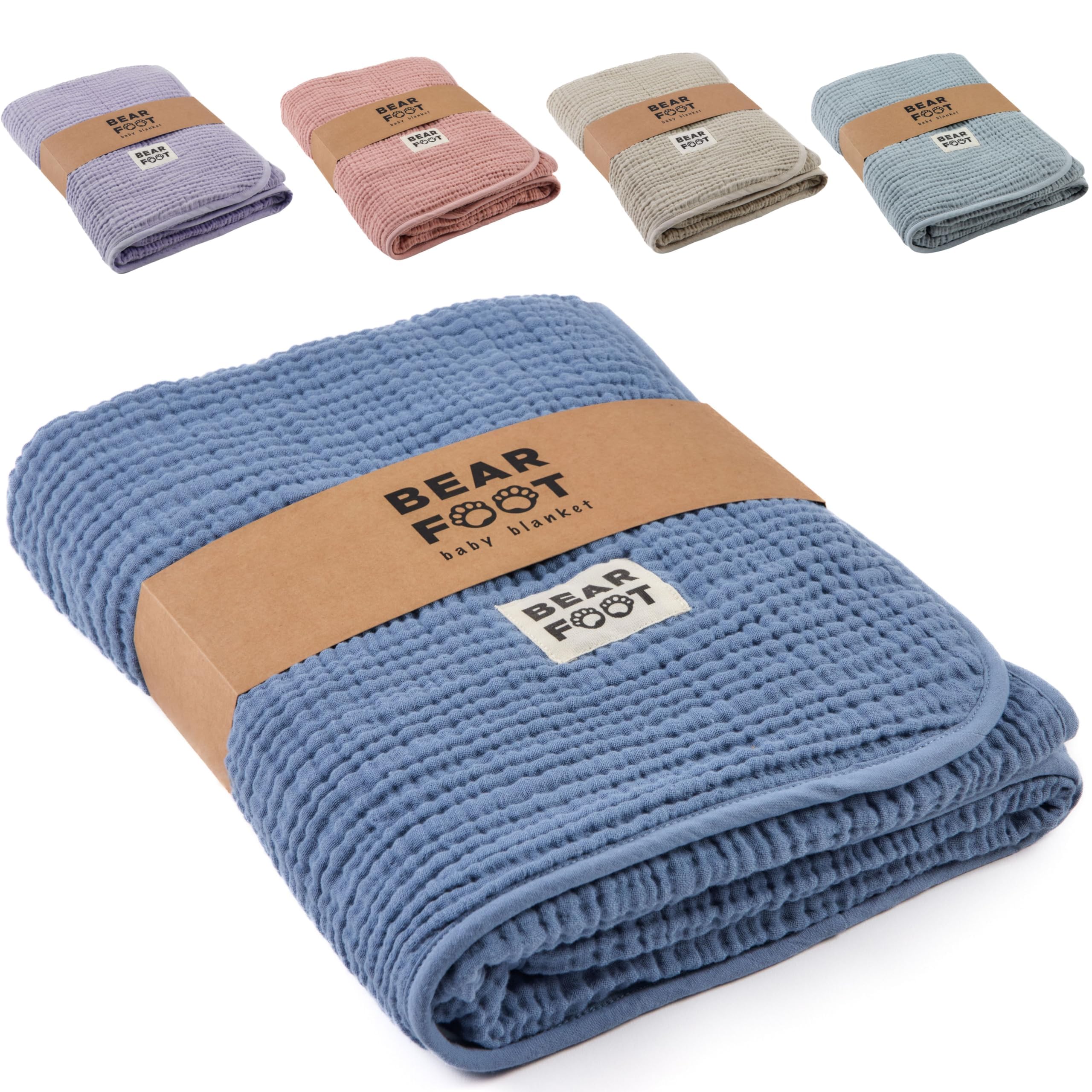 BEARFOOT Babydecke - Musselin Fleecedecke (Baumwolle, Fleece) flauschig weiche Kuscheldecke, Baby/Neugeborene/Kinder Geschenk Junge & Mädchen zur Geburt