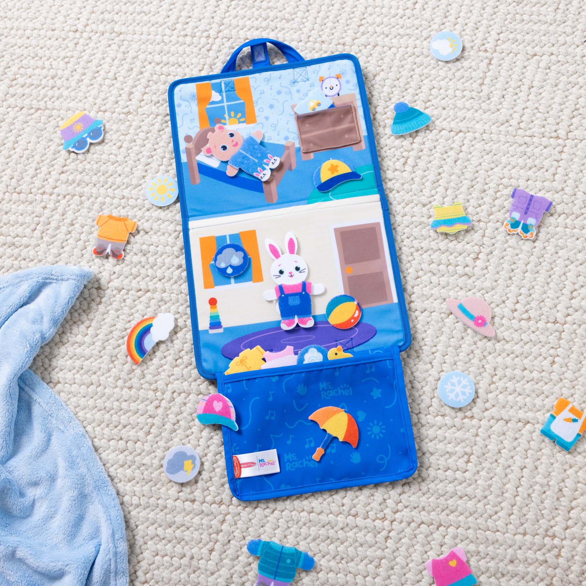 Melissa & Doug Ms. Rachel What to Wear filcowa deska do ćwiczeń Take-Along zabawka edukacyjna dla chłopców i dziewczynek – certyfikat FSC