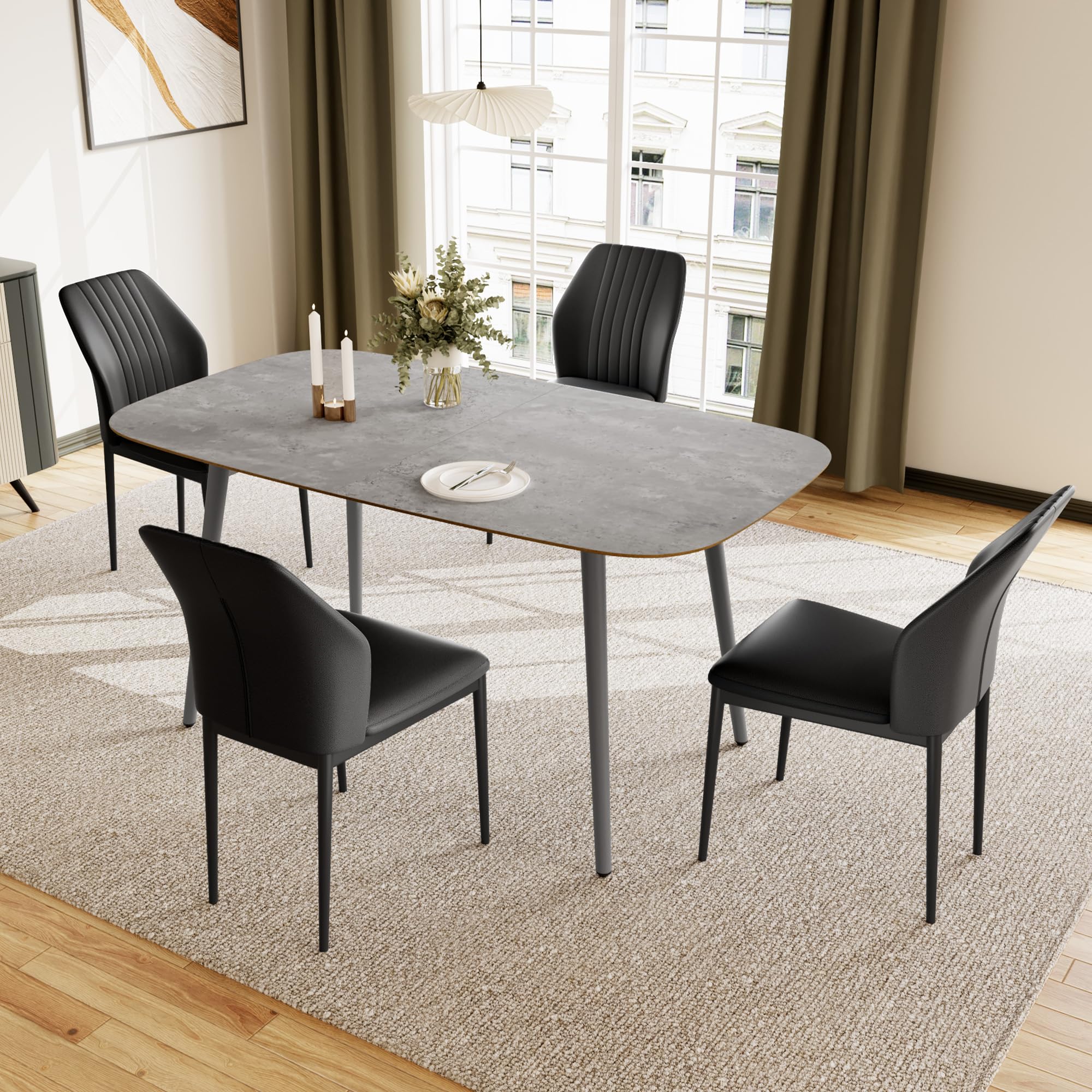 JIEXI Dining Table and Chairs set 4, Kitchen Table 140cm MDF Modern Wooden with Metal Grey Legs for Living Room & Dining Room Restaurant, Apartments