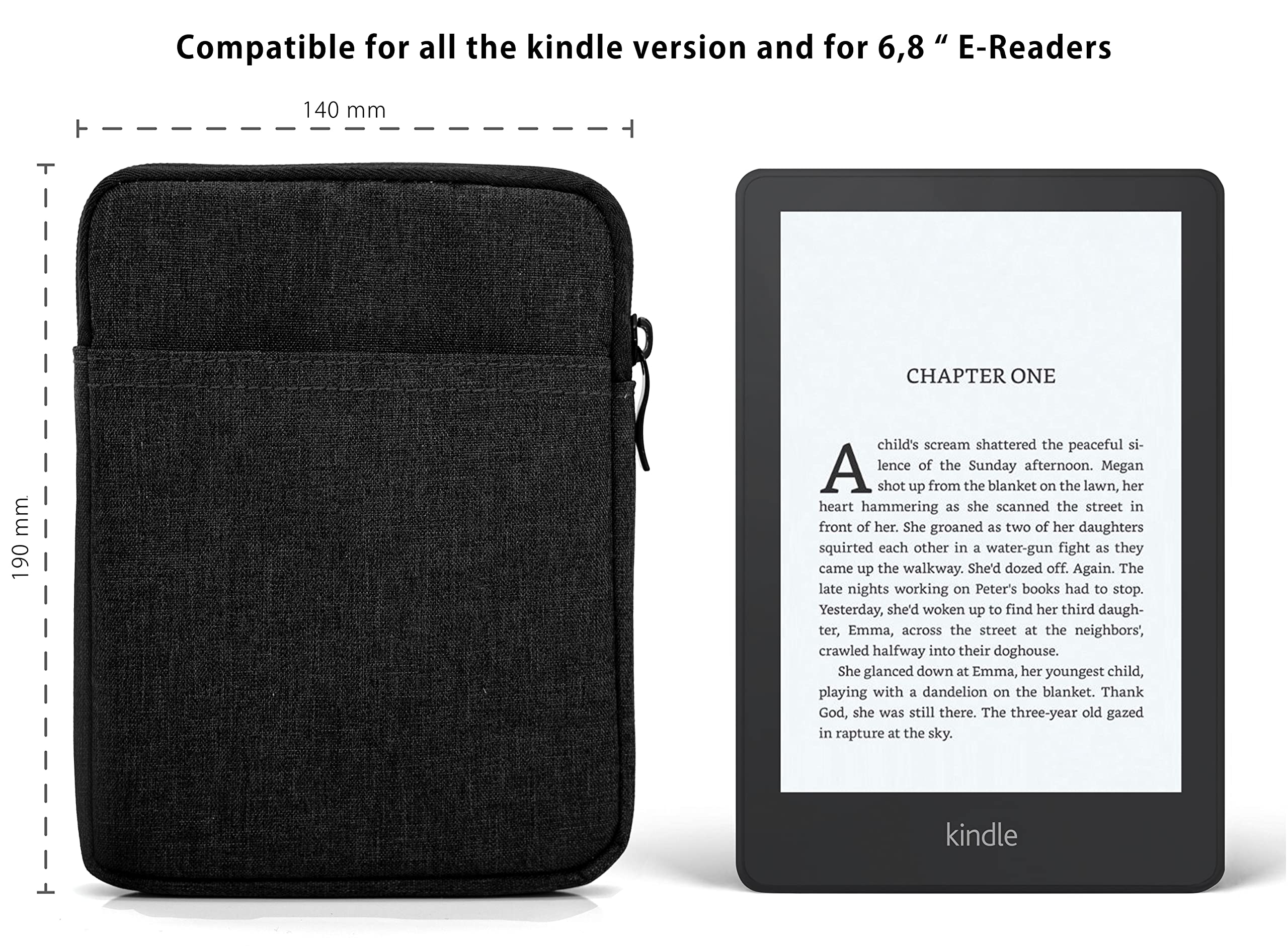 MyGadget Borsa Nylon 6,8" Case Protettiva per Kindle Paperwhite 11a Generazione Smartphone Nero