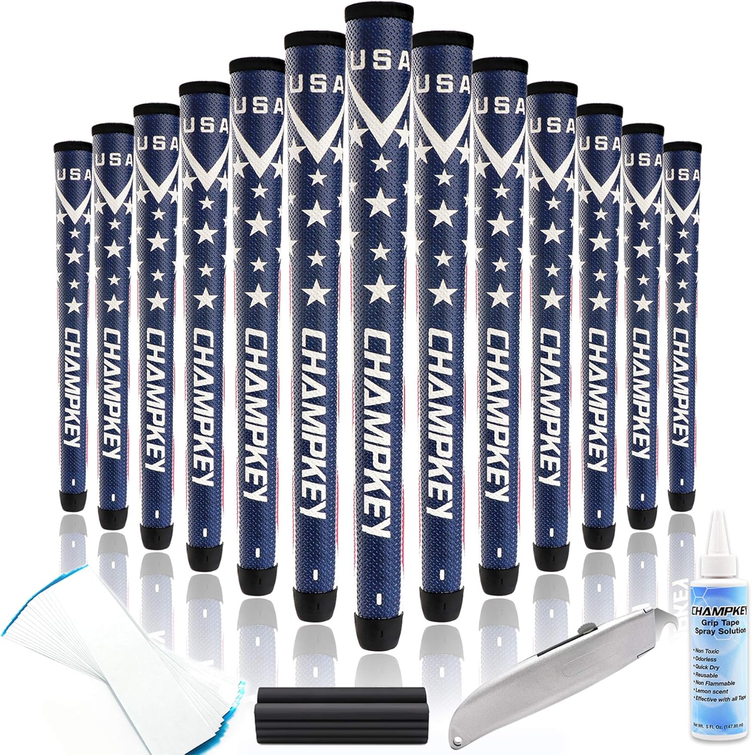 CHAMPKEY Comfortable Polyurethane Golf Grips 13 Pack - Multi Texture Control Golf Club Grips - Come with Full Repair Kits