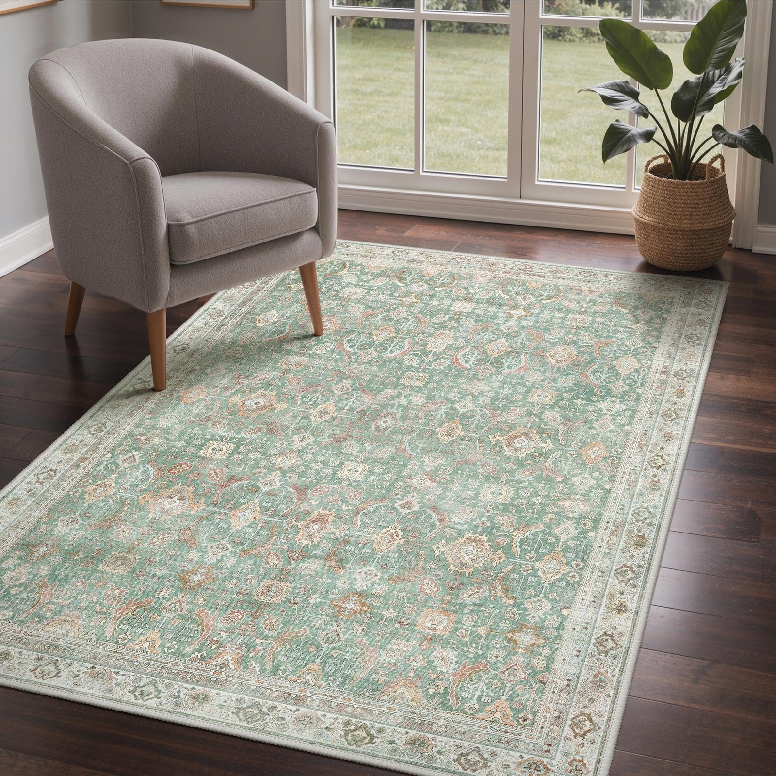 GENIMO Vintage Rug Living Room 120x170cm, Boho Area Rugs Washable, Non-Slip Carpet, Low Pile, Non-Shedding, Traditional Oriental Printed Design, Dining Room, Office, Bedroom, Kitchen, Lounge, Indoor — image 1