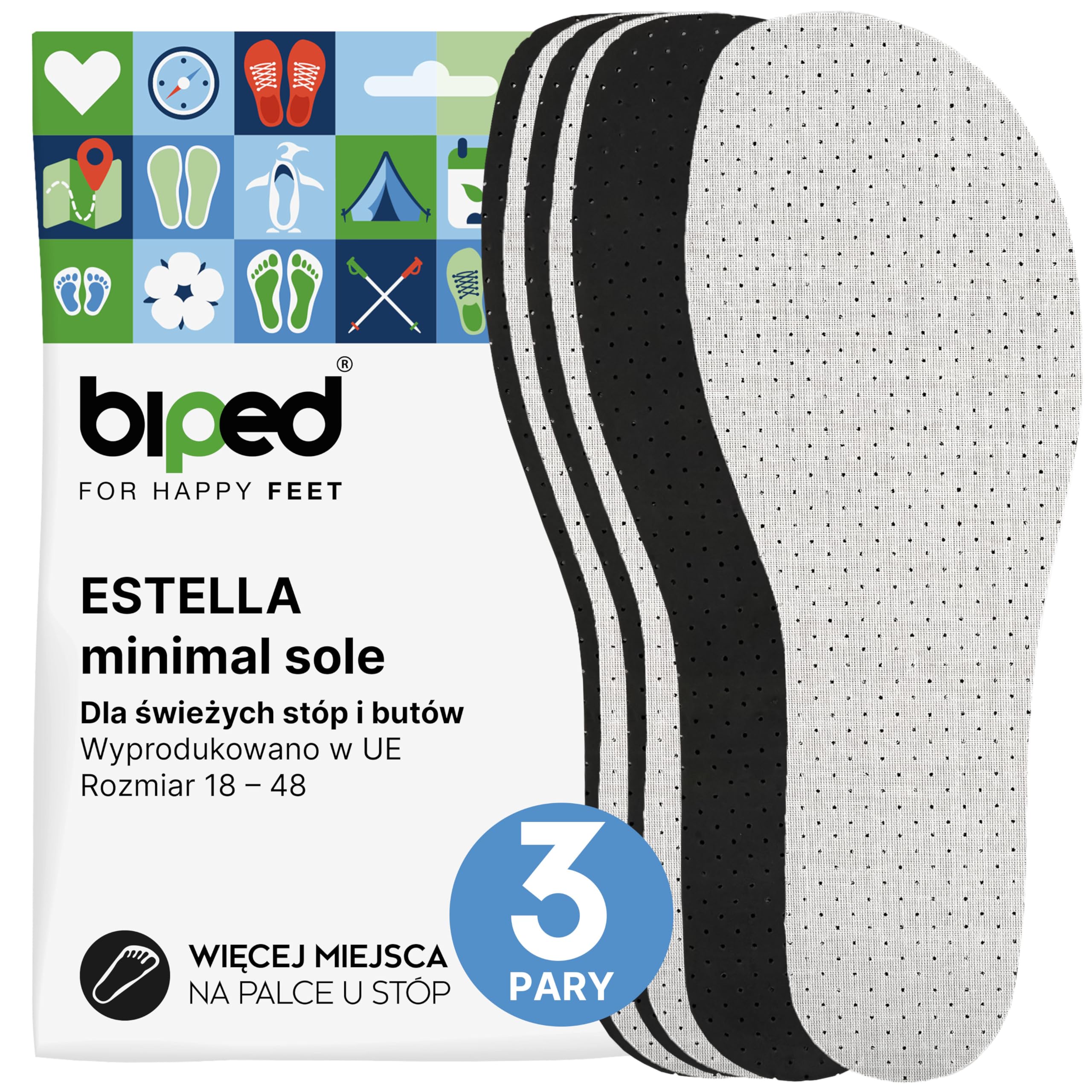 biped minimal sole ESTELLA – Zestaw 3 par wkładek do butów minimalistycznych i boso – Wkładki z aktywnym węglem przeciw zapachowi – Świeże wkładki dla dorosłych i dzieci(34)