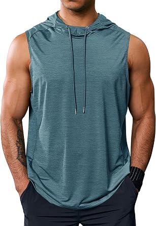 Mens Workout Hooded Tank Tops Lightweight Cooling Muscle Gym Sleeveless Hoodies S-XXL