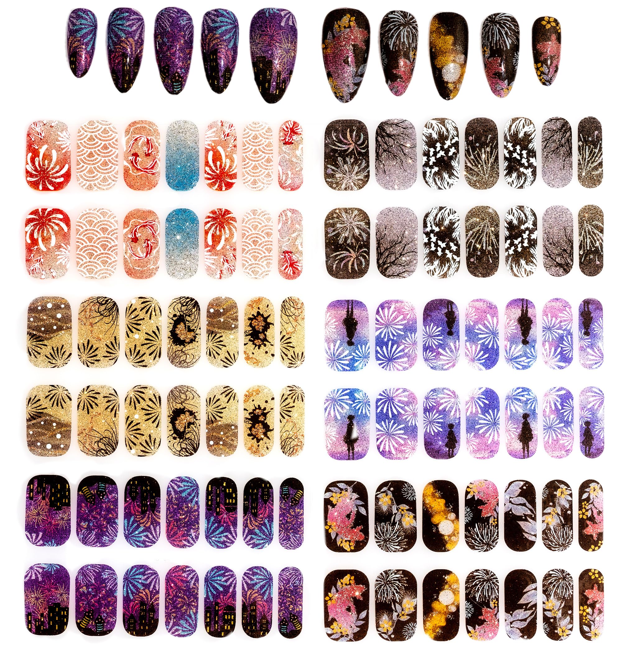 Sun&Beam Nails Full Nail Wraps Art Stickers Nail Polish Strips Self-Adhesive with Design for Women Girls DIY Nail Decals 6 Sheets (#7-Fireworks)
