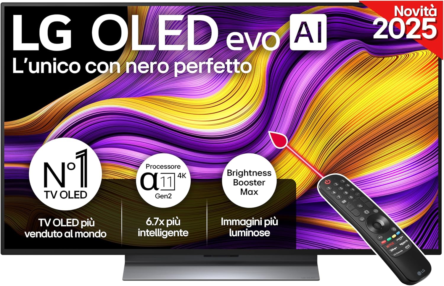 LG OLED evo AI G5 TV 48 pollici, Smart TV 4K, Base da appoggio inclusa, Processore α11 Gen2, Brightness Booster, webOS con AI, Dolby Vision e Atmos, VRR e GSYNC 4K@144Hz, OLED48G56LS 2025