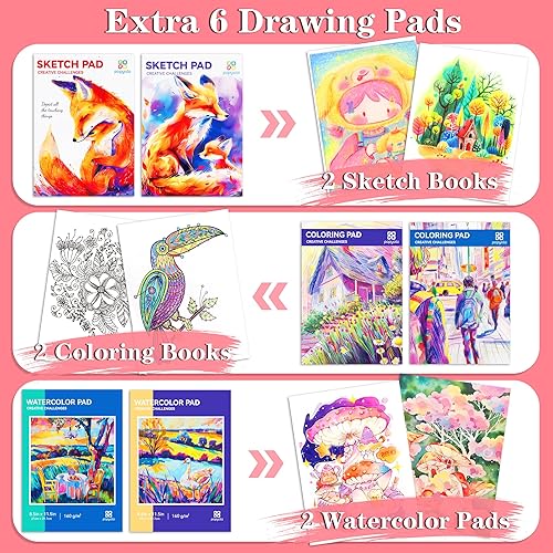 Miniatura 21 de Suministros de arte, juego de arte de madera de lujo de 185 piezas, kits de arte profesional con 2 libros de bocetos, crayones de colores, lápices