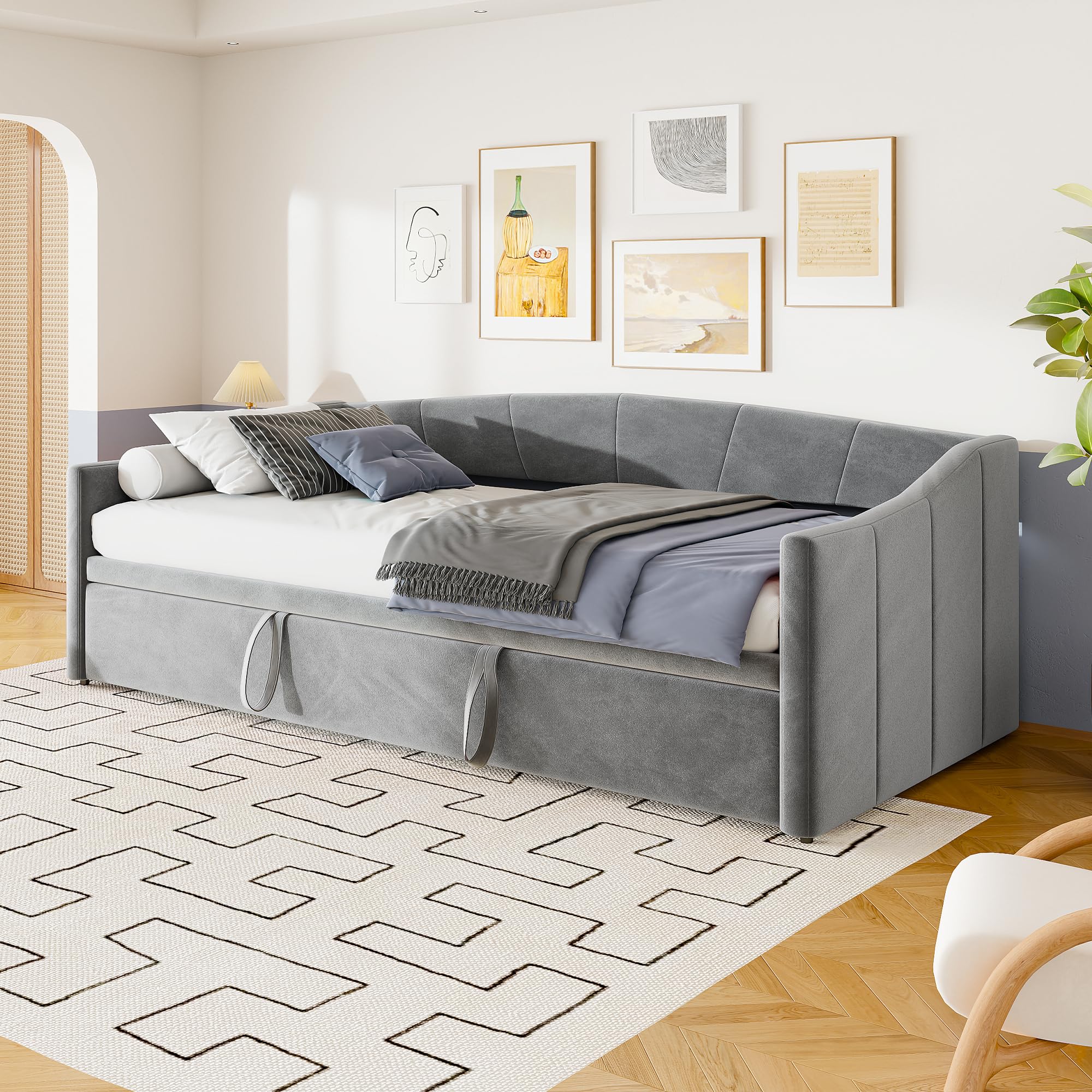 Divano letto 200 cm di larghezza, divano letto allungabile, letto a scomparsa con divano, Murphy Bed 90/180 x 200 cm, letto imbottito allungabile con rete a doghe, letto matrimoniale, tessuto di