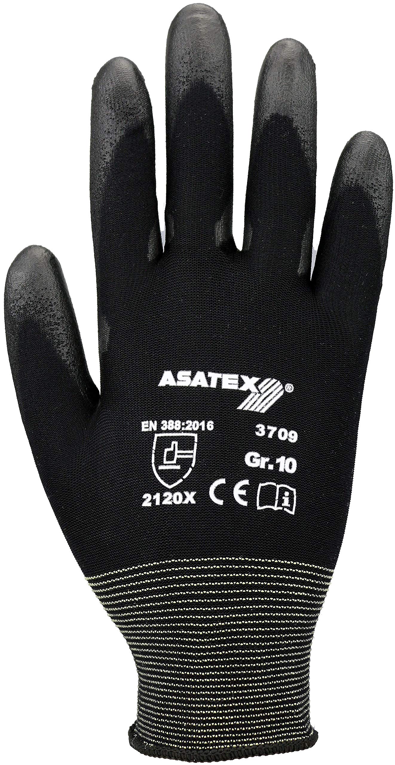 Asatex 3709 9 Gants finement tricotés avec enduction Soft-PU, Noir, Taille 9