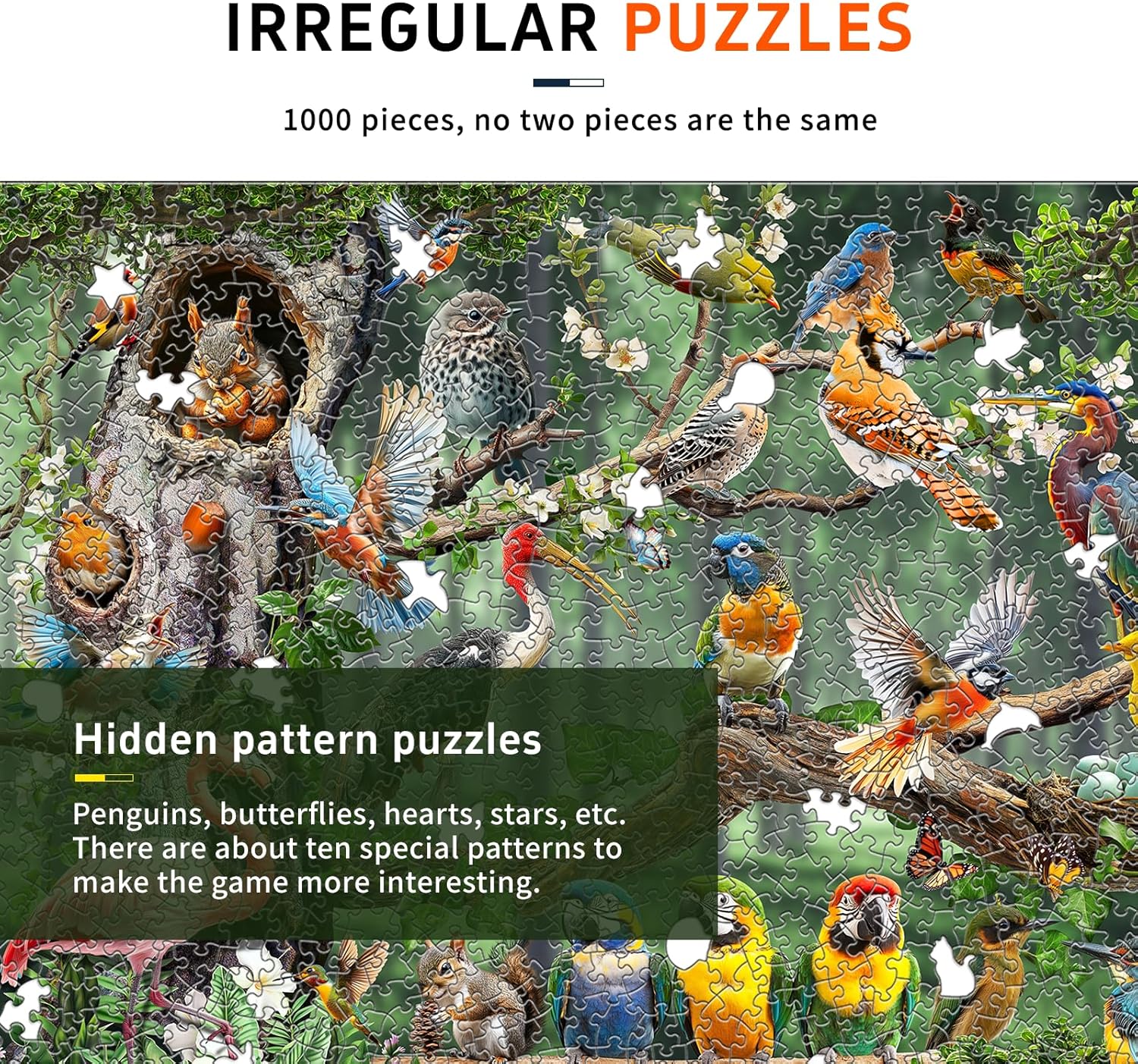 Colorful Birds Party 1000-Piece Jigsaw Puzzle for Adults, Challenging Puzzle Game with Unique Shaped Pieces, Perfect for Game Nights and Gift-Giving, Finished Puzzle Size is 26.6 x 19.2 in